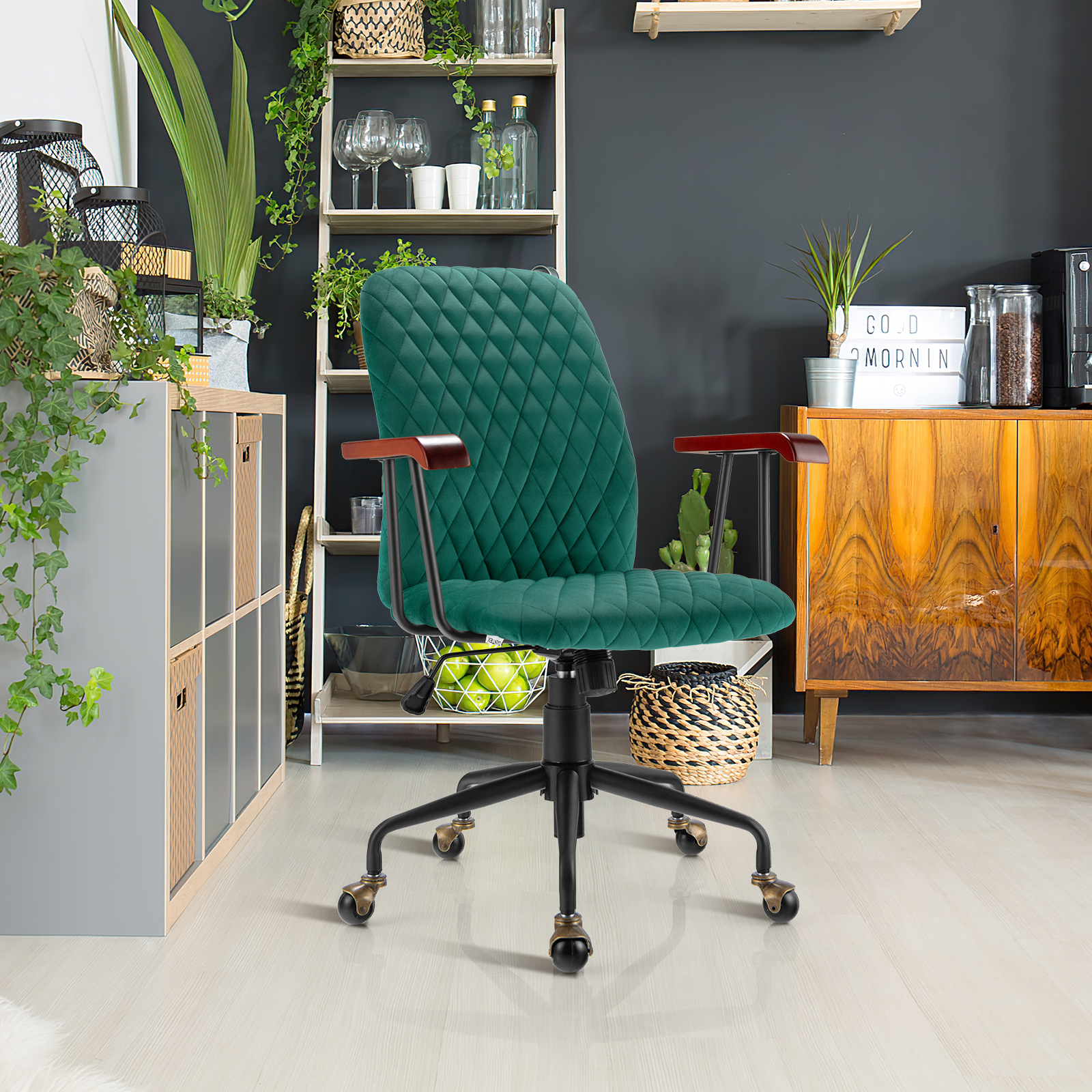 Giantex Swivel Computer Desk Chair Retro Mid-Back Rolling Task Chair Home Office - Picture 16 of 17