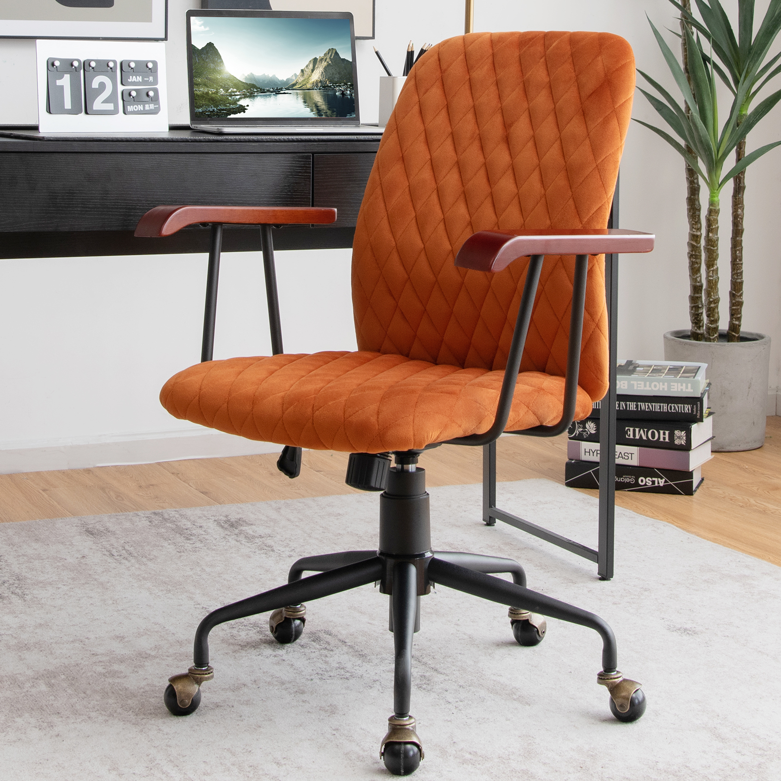 Giantex Swivel Computer Desk Chair Retro Mid-Back Rolling Task Chair Home Office - Picture 17 of 17