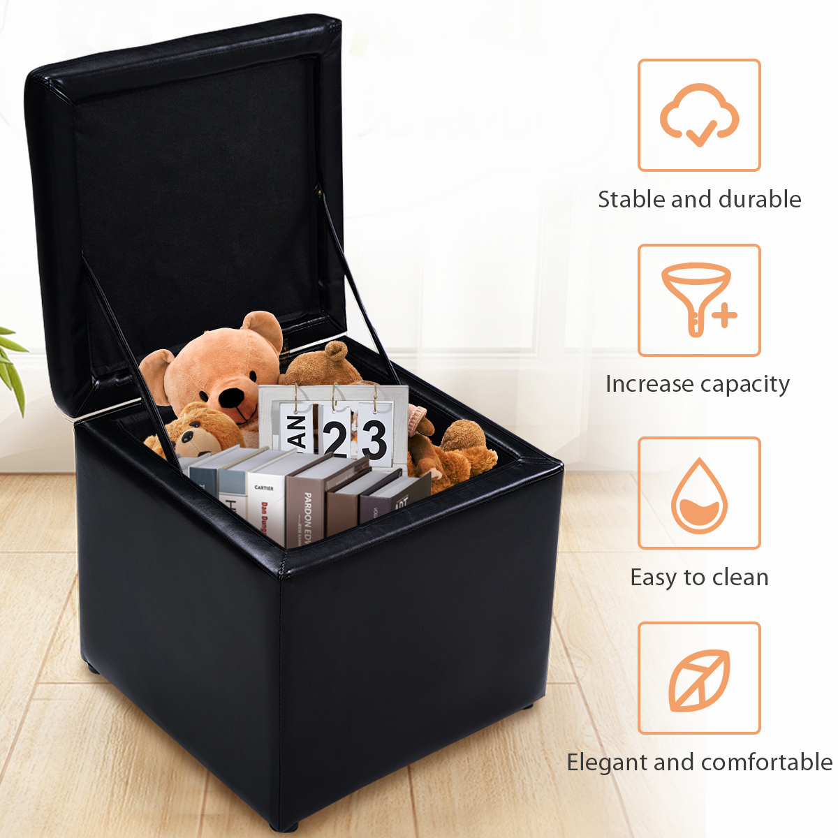 Giantex Cube Storage Ottoman Pouf Storage Box Seat Footstool PU Leather 40cm - Picture 9 of 33