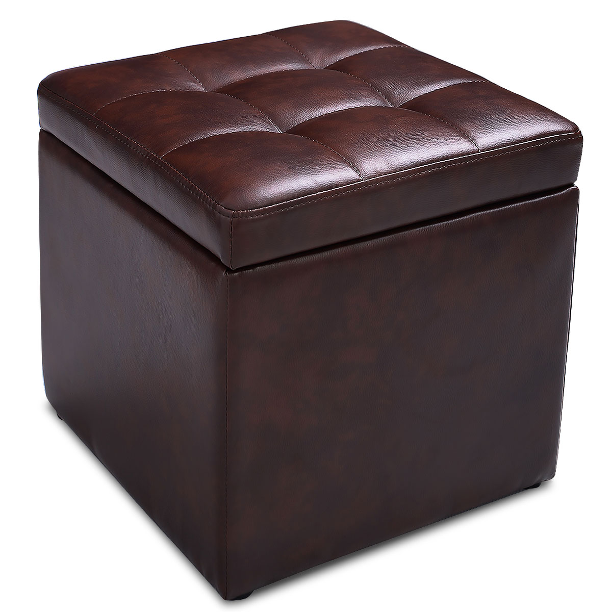 Giantex Cube Storage Ottoman Pouf Storage Box Seat Footstool PU Leather 40cm - Picture 32 of 33