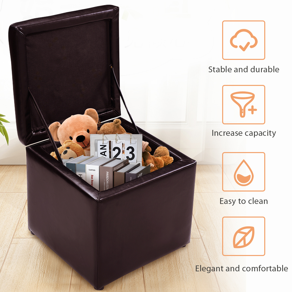 Giantex Cube Storage Ottoman Pouf Storage Box Seat Footstool PU Leather 40cm - Picture 28 of 33