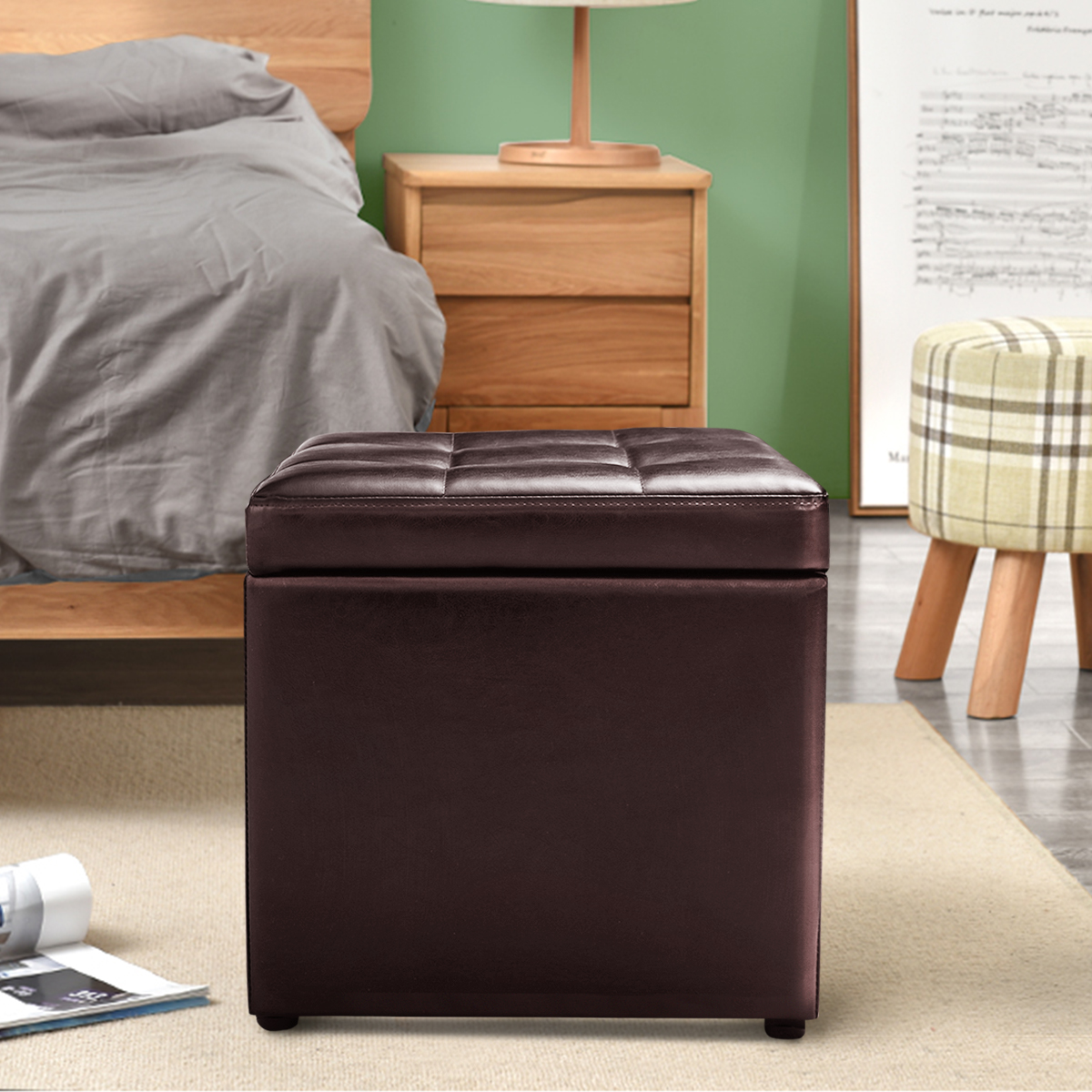Giantex Cube Storage Ottoman Pouf Storage Box Seat Footstool PU Leather 40cm - Picture 27 of 33