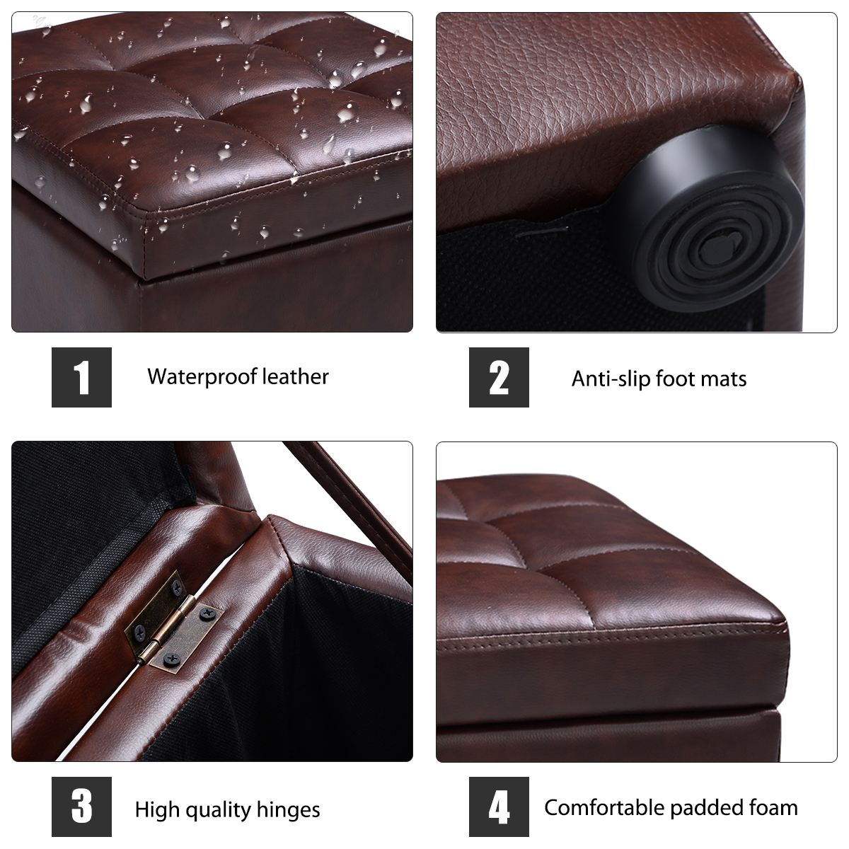 Giantex Cube Storage Ottoman Pouf Storage Box Seat Footstool PU Leather 40cm - Picture 29 of 33