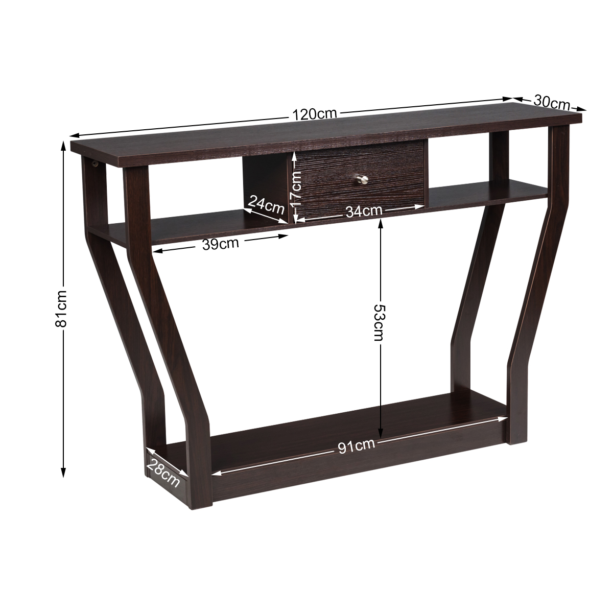 Giantex Console Table Entry Hallway Side Sofa Table 3-Tier Accent Table w/Drawer - Picture 23 of 37