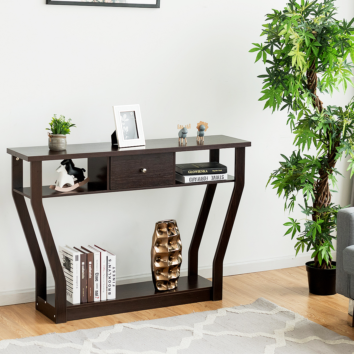 Giantex Console Table Entry Hallway Side Sofa Table 3-Tier Accent Table w/Drawer - Picture 15 of 37