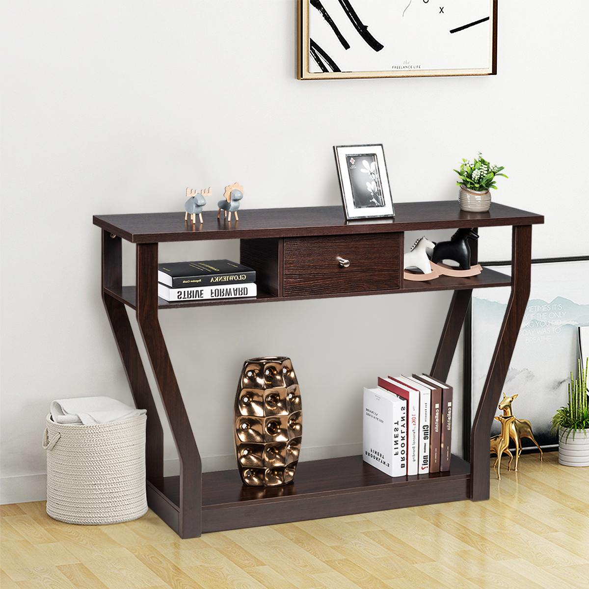 Giantex Console Table Entry Hallway Side Sofa Table 3-Tier Accent Table w/Drawer - Picture 16 of 37