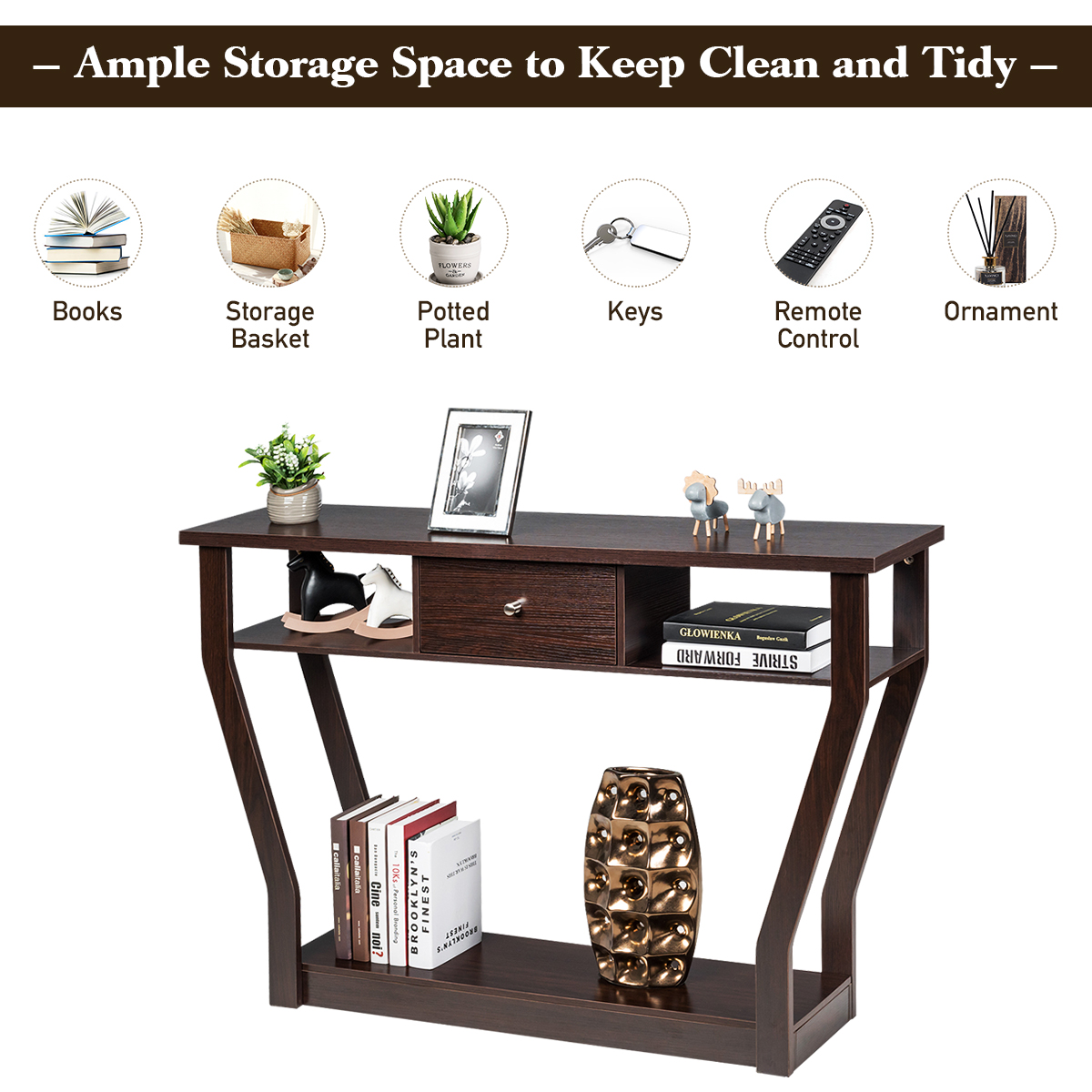 Giantex Console Table Entry Hallway Side Sofa Table 3-Tier Accent Table w/Drawer - Picture 20 of 37