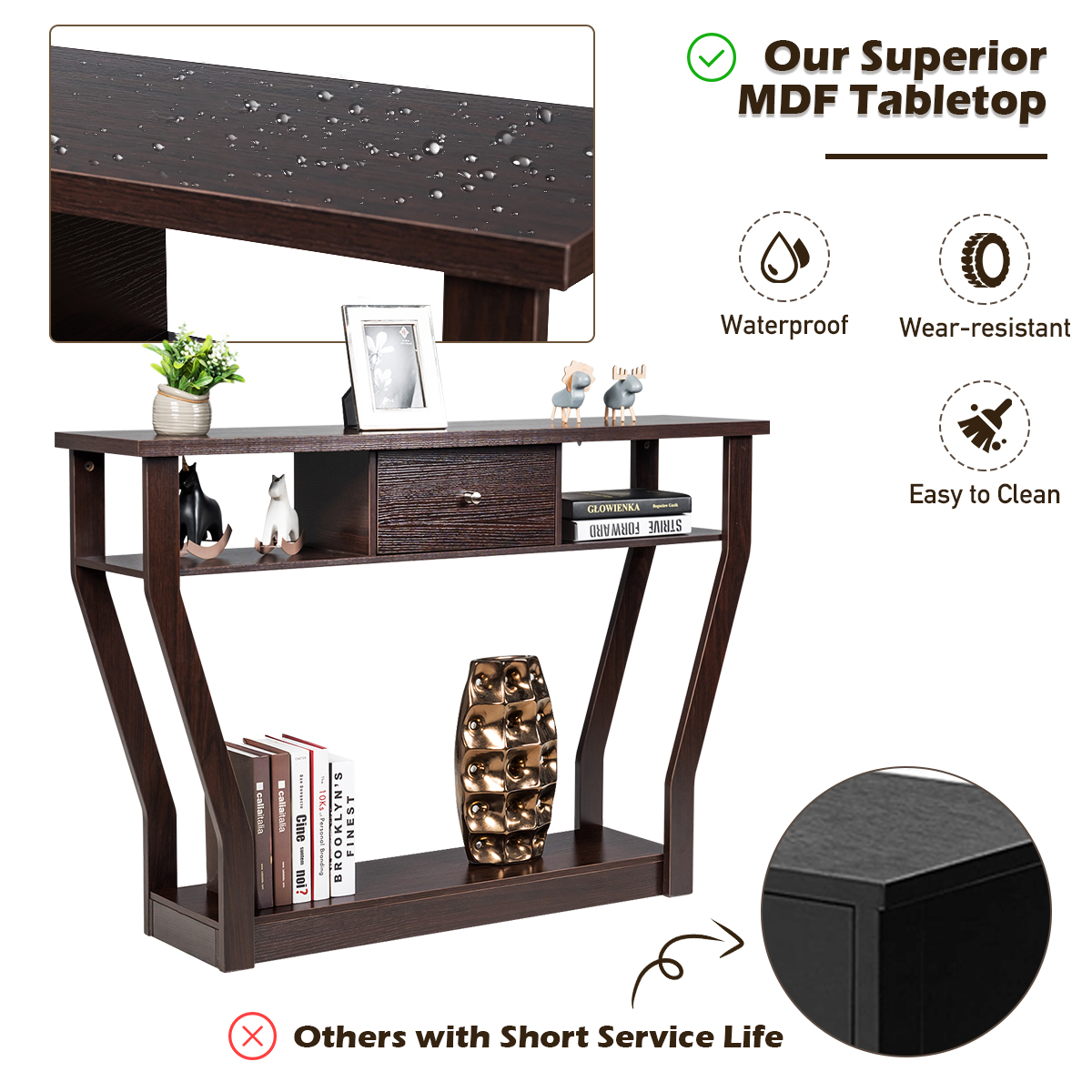 Giantex Console Table Entry Hallway Side Sofa Table 3-Tier Accent Table w/Drawer - Picture 21 of 37