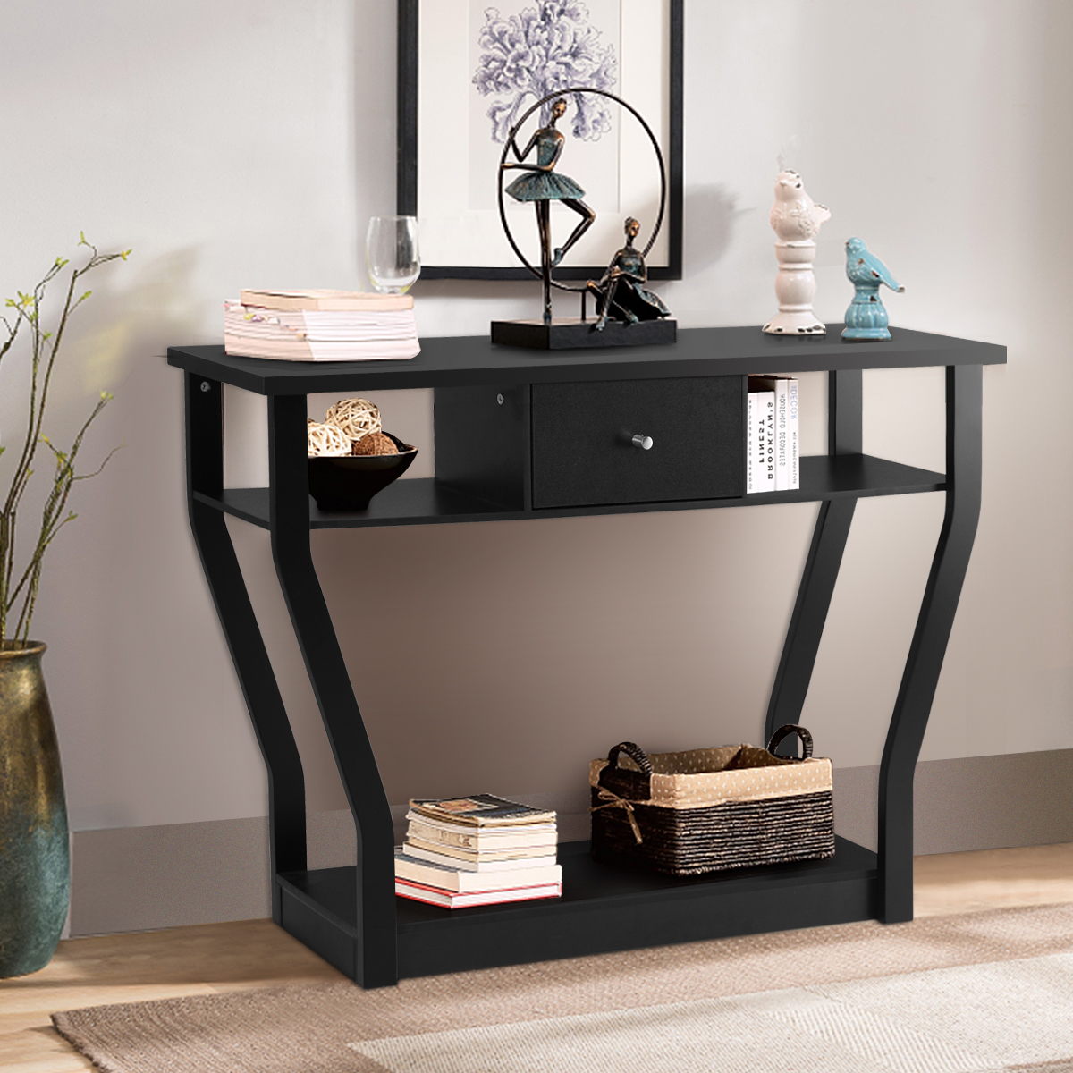 Giantex Console Table Entry Hallway Side Sofa Table 3-Tier Accent Table w/Drawer - Picture 7 of 37