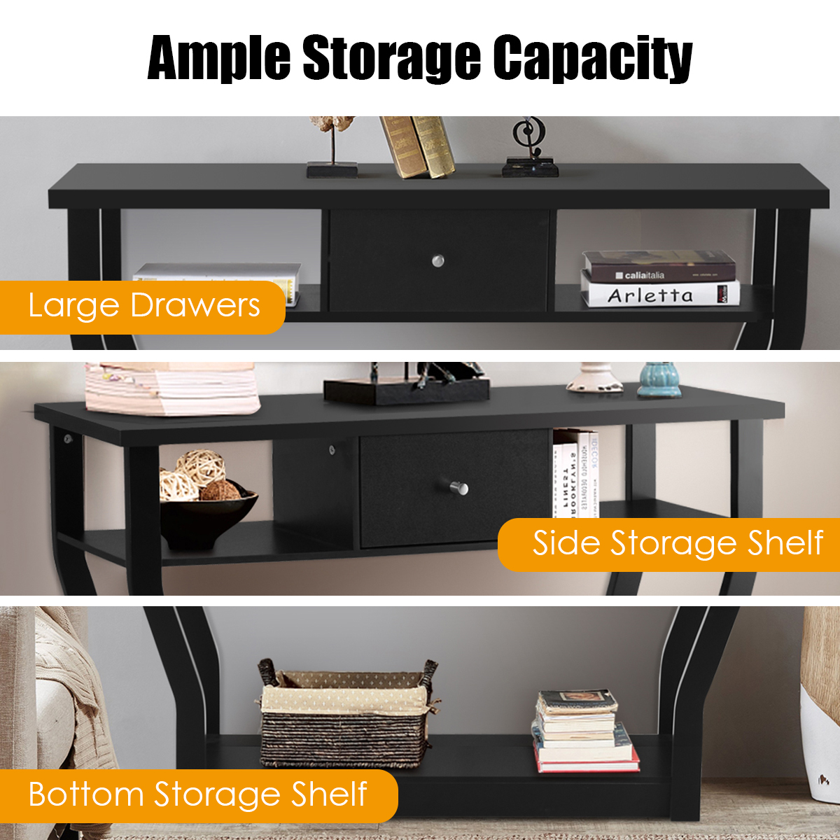 Giantex Console Table Entry Hallway Side Sofa Table 3-Tier Accent Table w/Drawer - Picture 8 of 37