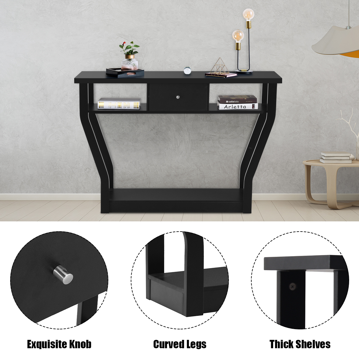 Giantex Console Table Entry Hallway Side Sofa Table 3-Tier Accent Table w/Drawer - Picture 12 of 37