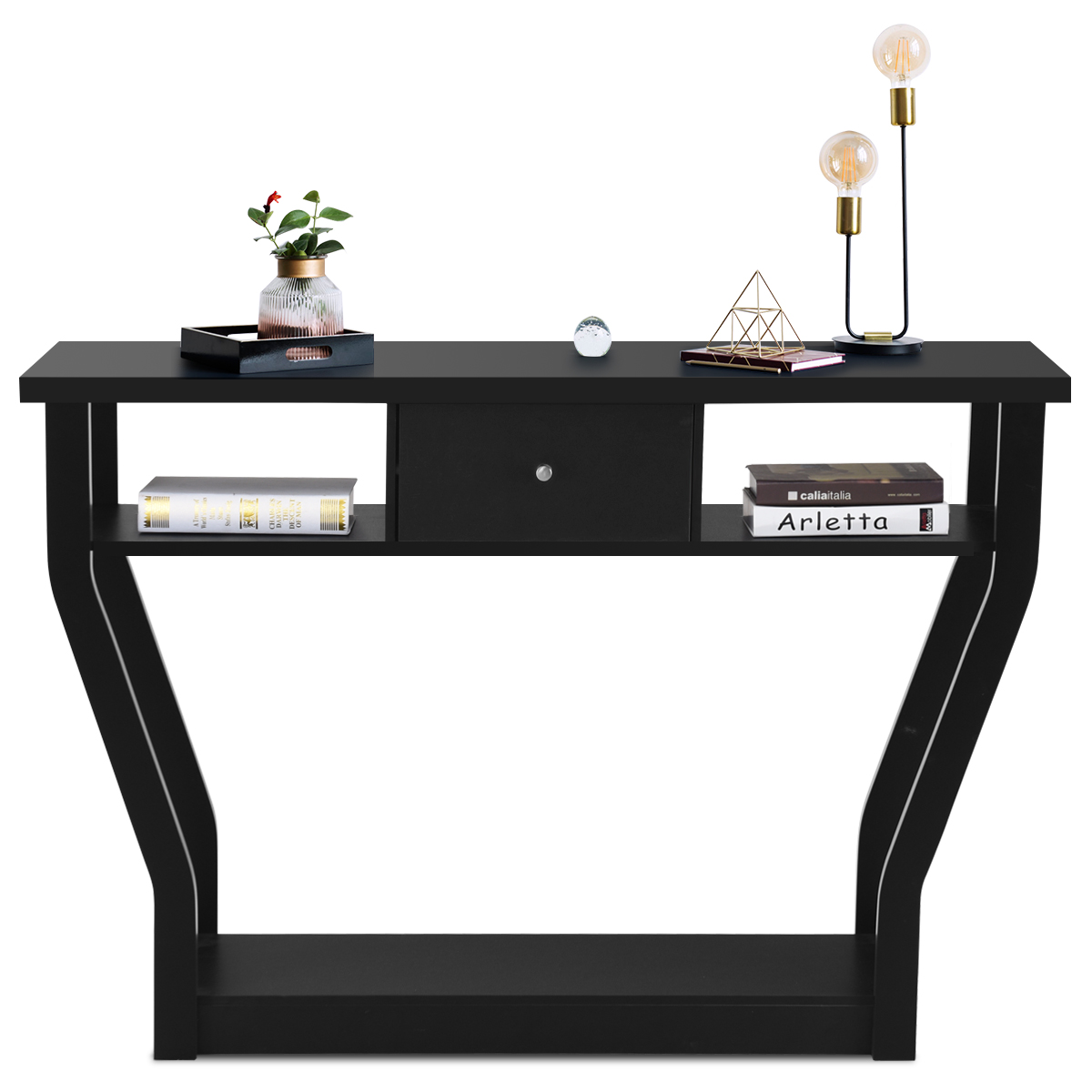 Giantex Console Table Entry Hallway Side Sofa Table 3-Tier Accent Table w/Drawer - Picture 13 of 37