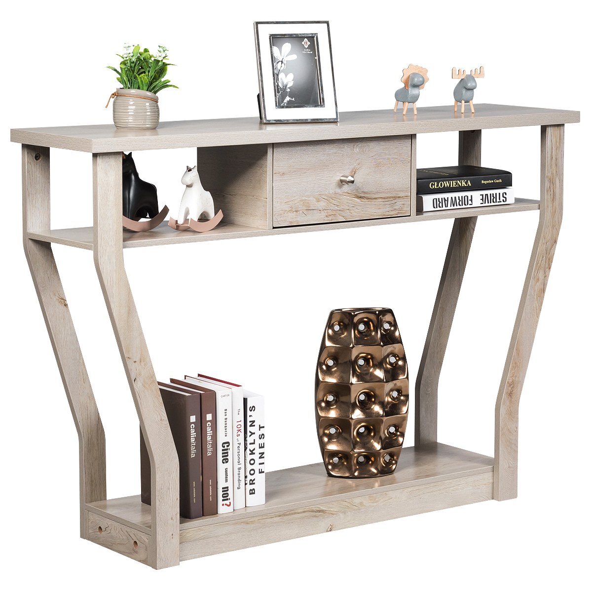 Giantex Console Table Entry Hallway Side Sofa Table 3-Tier Accent Table w/Drawer - Picture 26 of 37