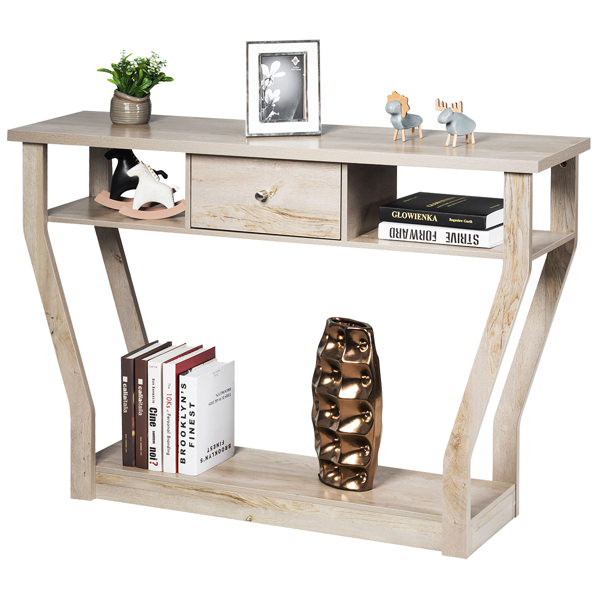 Giantex Console Table Entry Hallway Side Sofa Table 3-Tier Accent Table w/Drawer - Picture 35 of 37