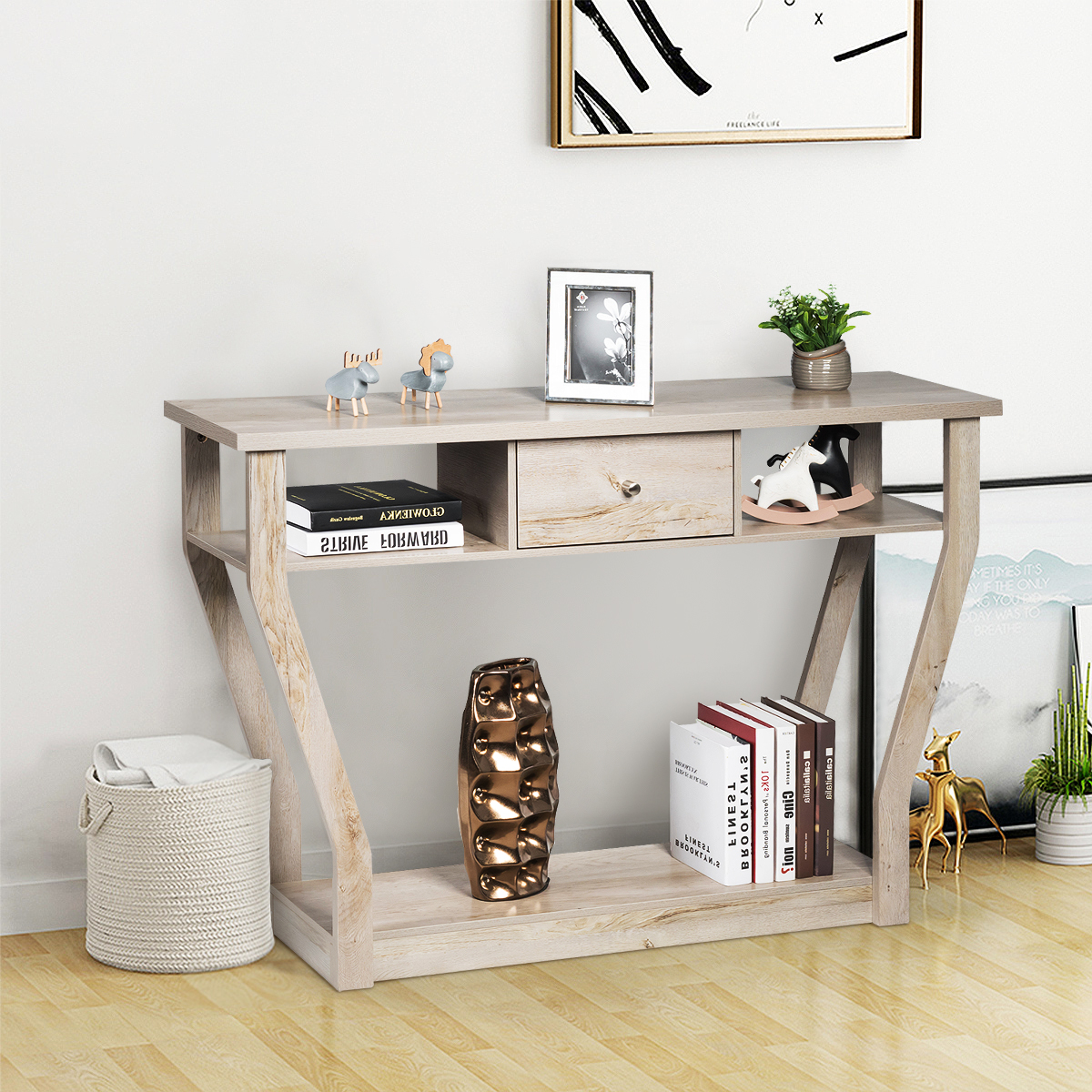 Giantex Console Table Entry Hallway Side Sofa Table 3-Tier Accent Table w/Drawer - Picture 28 of 37