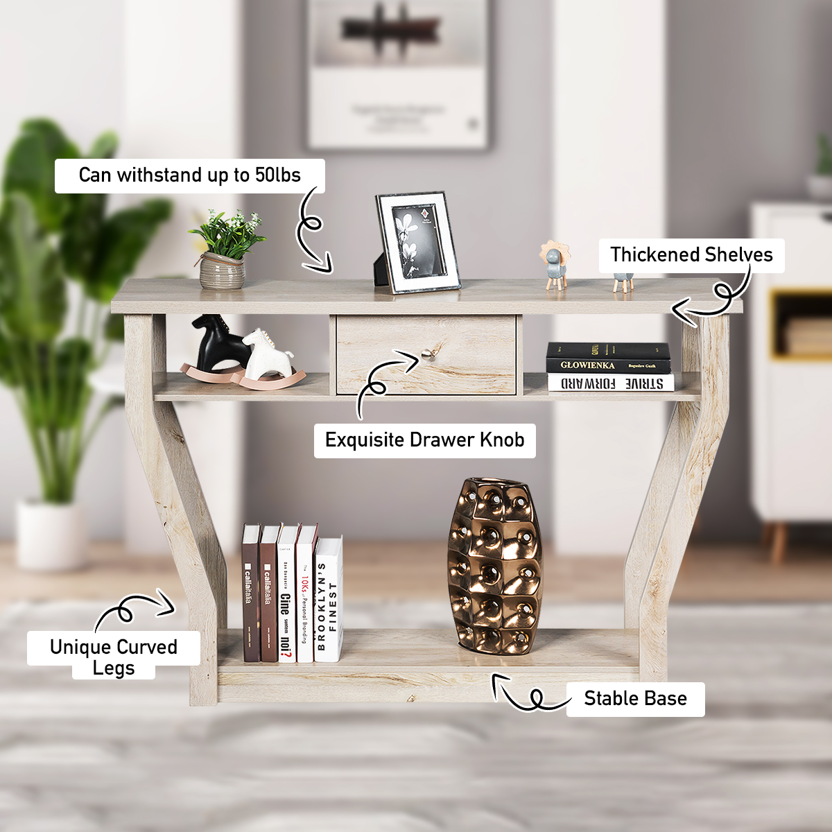 Giantex Console Table Entry Hallway Side Sofa Table 3-Tier Accent Table w/Drawer - Picture 30 of 37