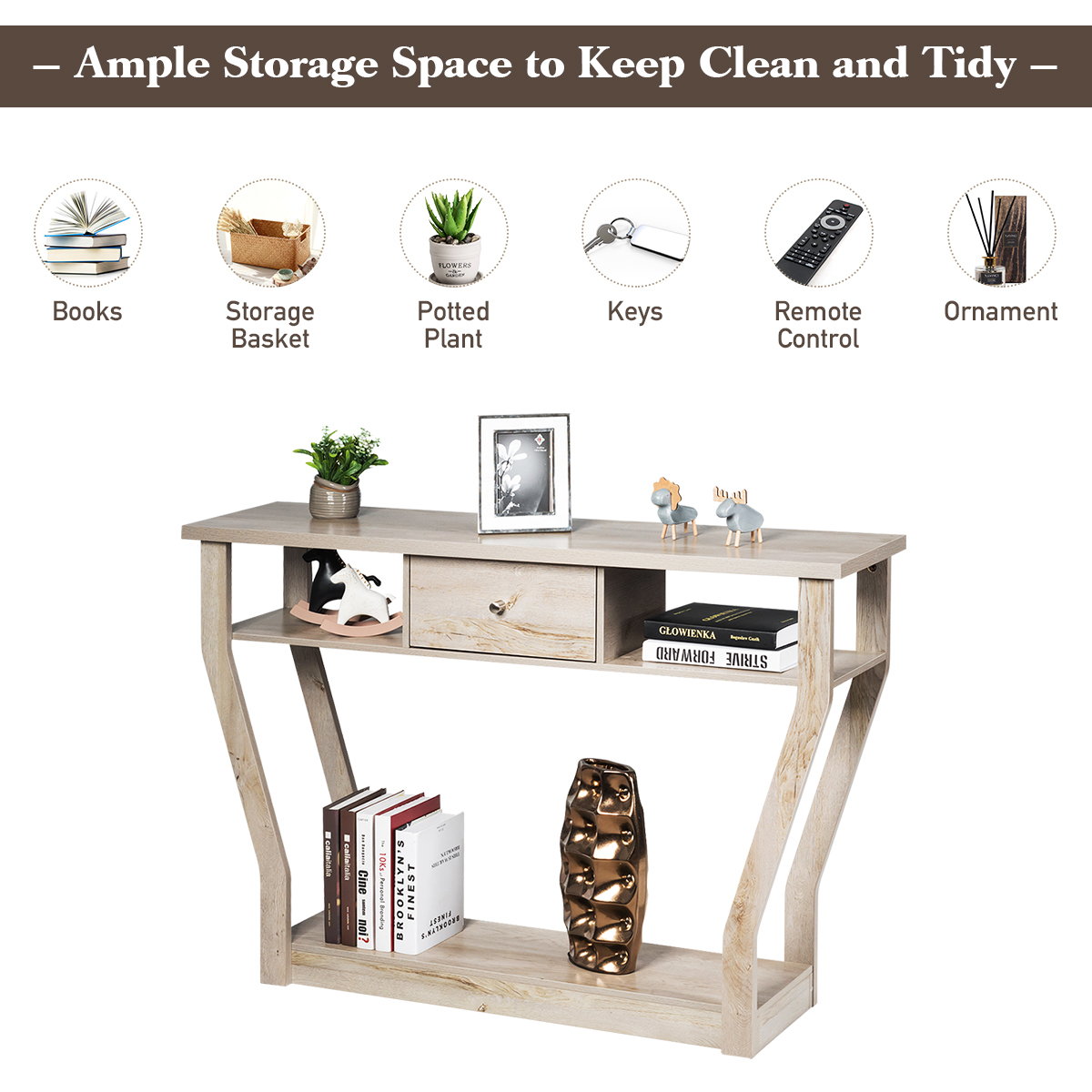 Giantex Console Table Entry Hallway Side Sofa Table 3-Tier Accent Table w/Drawer - Picture 31 of 37