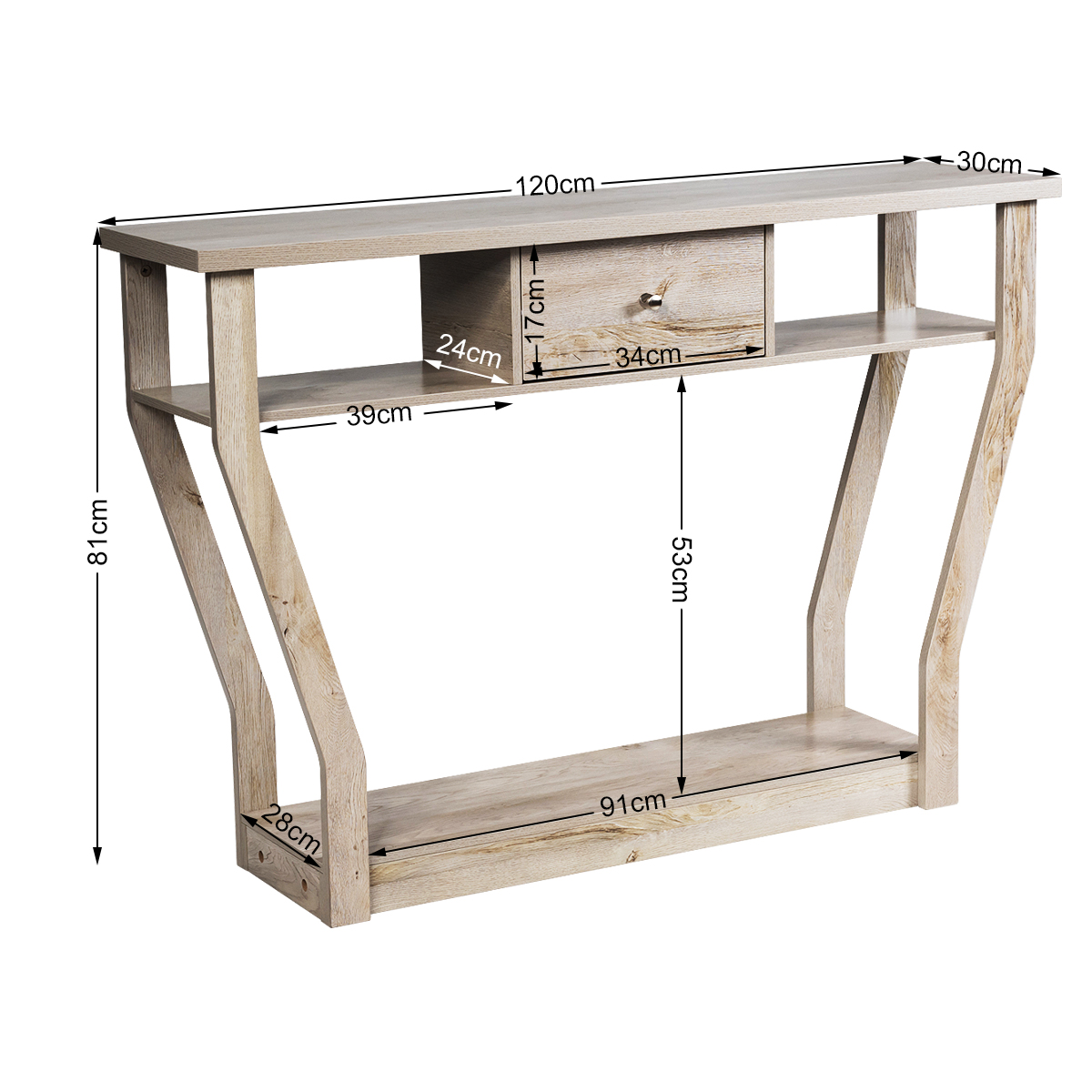 Giantex Console Table Entry Hallway Side Sofa Table 3-Tier Accent Table w/Drawer - Picture 34 of 37