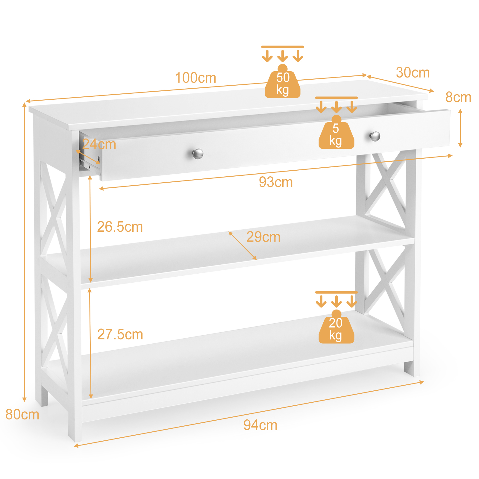 Giantex 3-Tier Console Table X-Design Wood Sofa Table w/ Drawer Hallway Modern - Picture 33 of 34