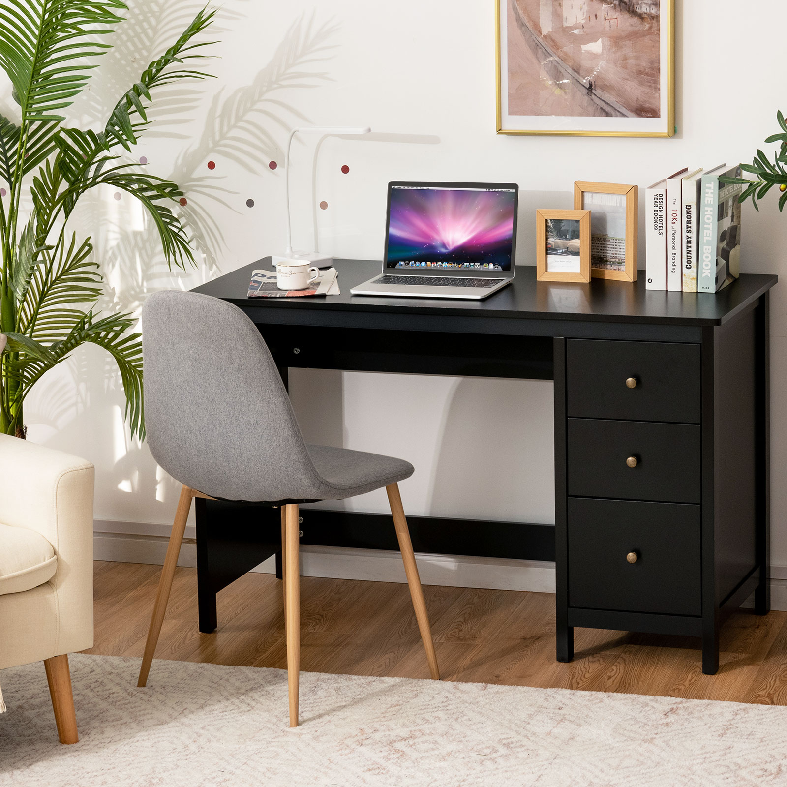 Giantex Computer Desk w/ Drawers Study Writing Table Workstation White/Black - Picture 12 of 26
