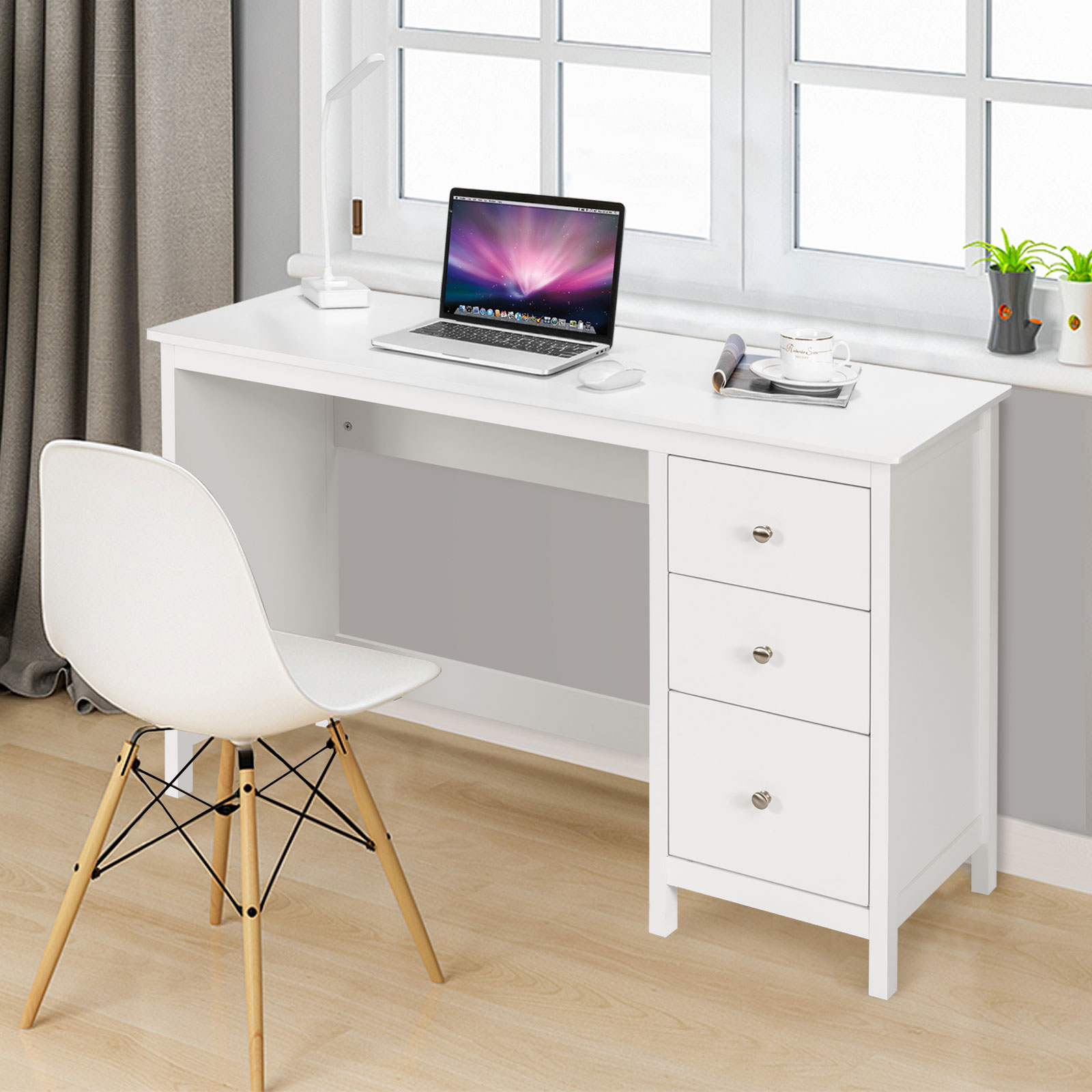 Giantex Computer Desk w/ Drawers Study Writing Table Workstation White/Black - Picture 18 of 26