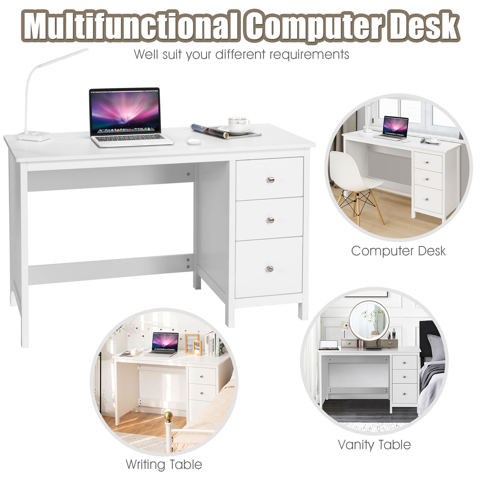 Giantex Computer Desk w/ Drawers Study Writing Table Workstation White/Black - Picture 21 of 26