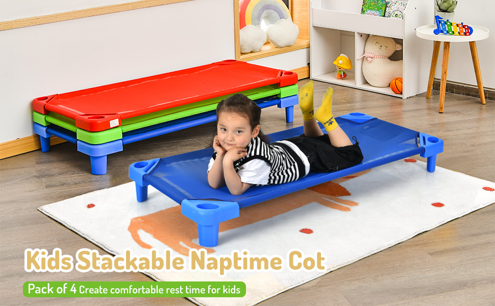 Toddler Bed Daycare Cots, 6-Pack Stackable Nap Bed Cot With Easy