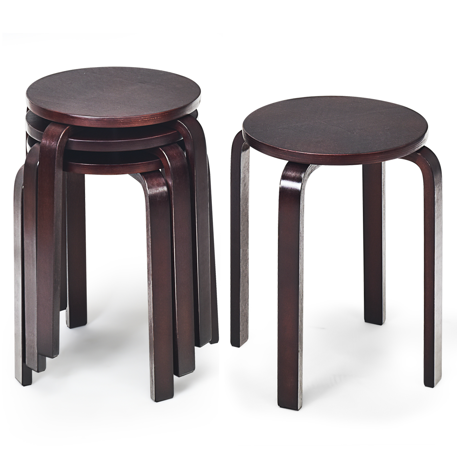Giantex Set of 4 Wooden Stools Solid Wood Stool Space-saving Stackable - Picture 10 of 44