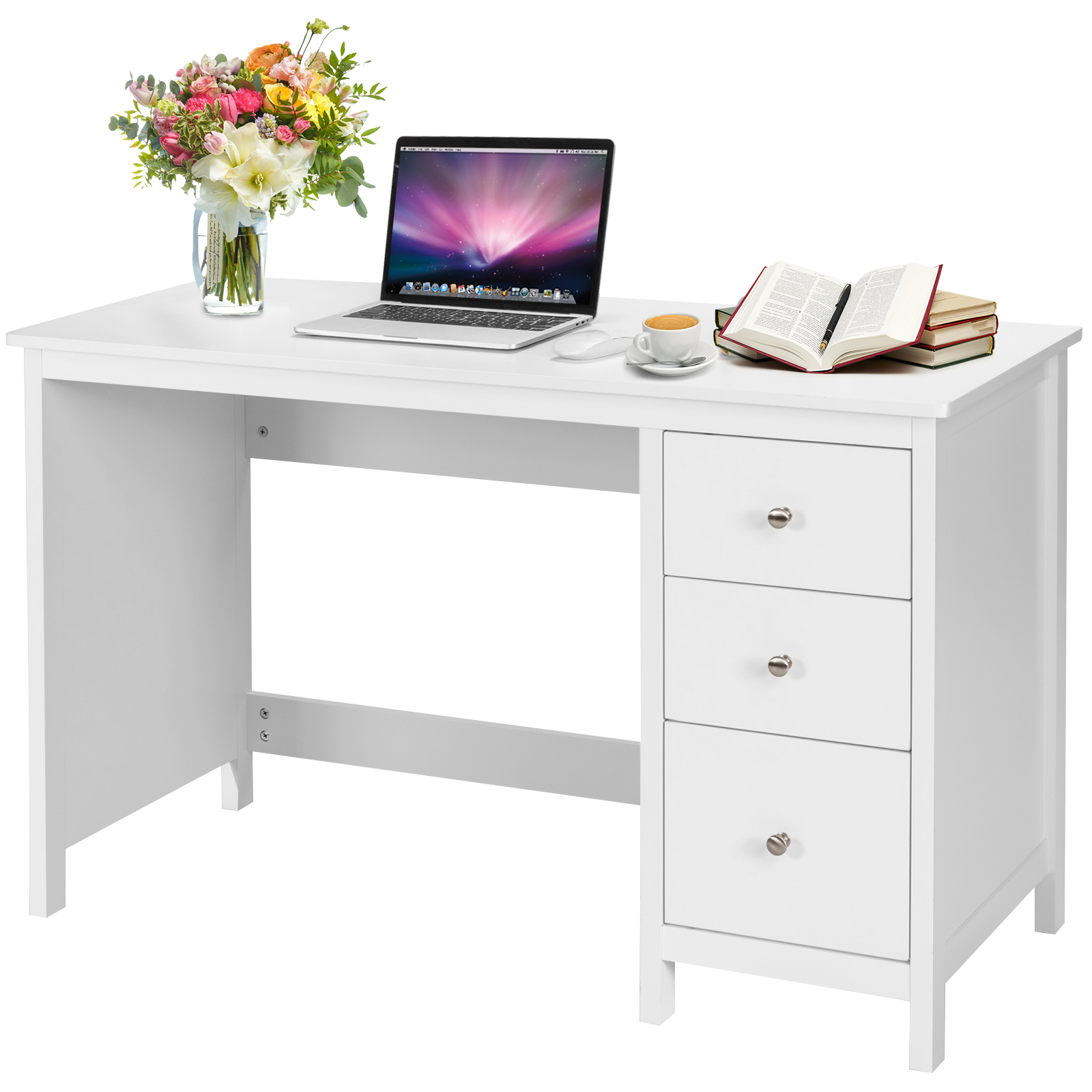 Giantex Computer Desk w/ Drawers Study Writing Table Workstation White/Black - Picture 15 of 26