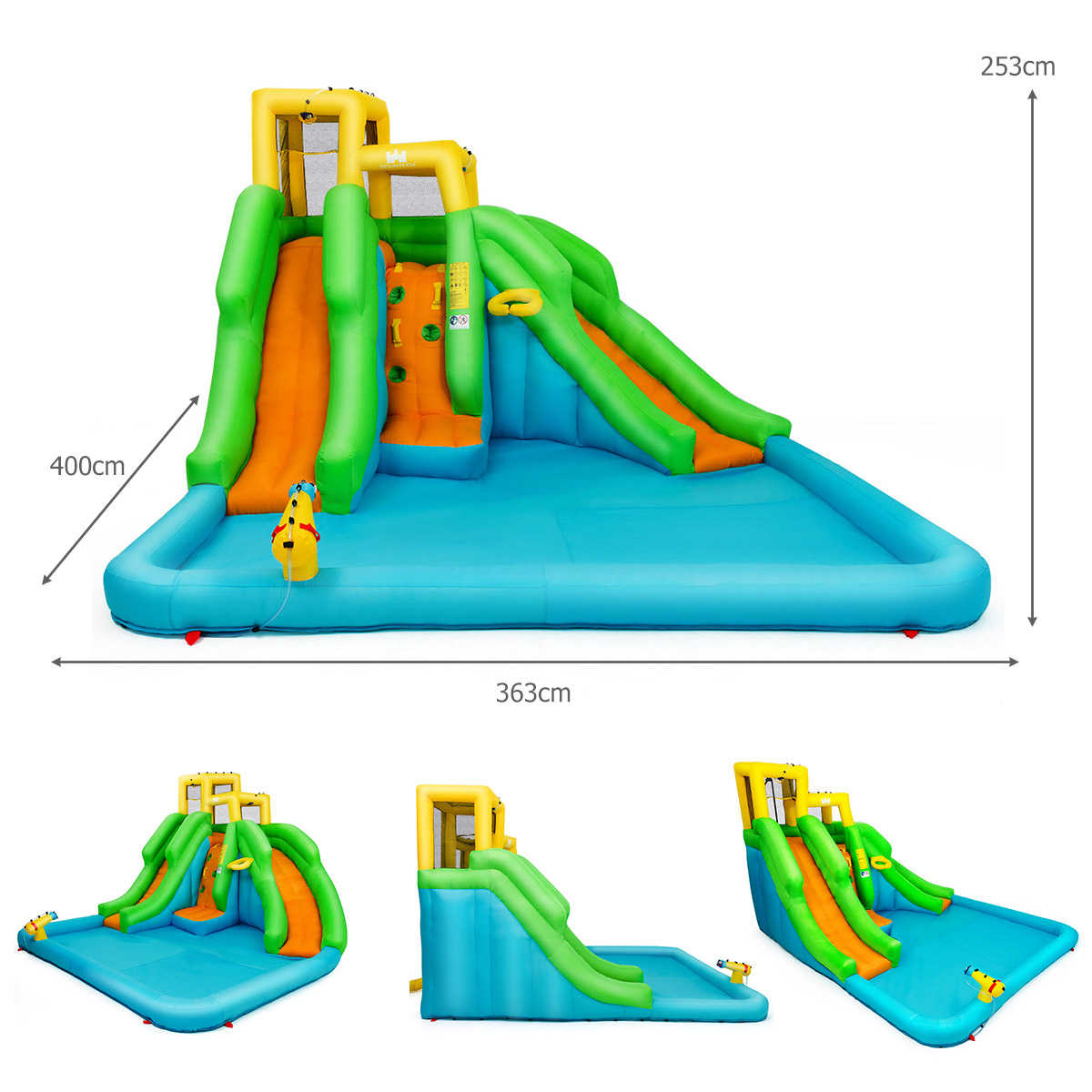 Inflatable Water Park Bounce House w/Climbing Wall Two Slides and