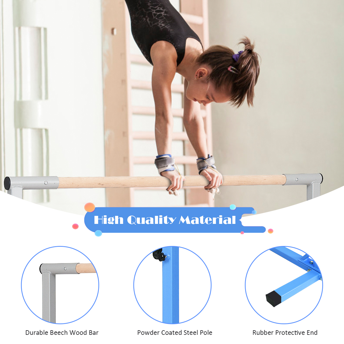 Kids Gymnastic Bar Junior Horizontal Kip Bar Adjustable Indoor Training Exercise - Picture 7 of 16