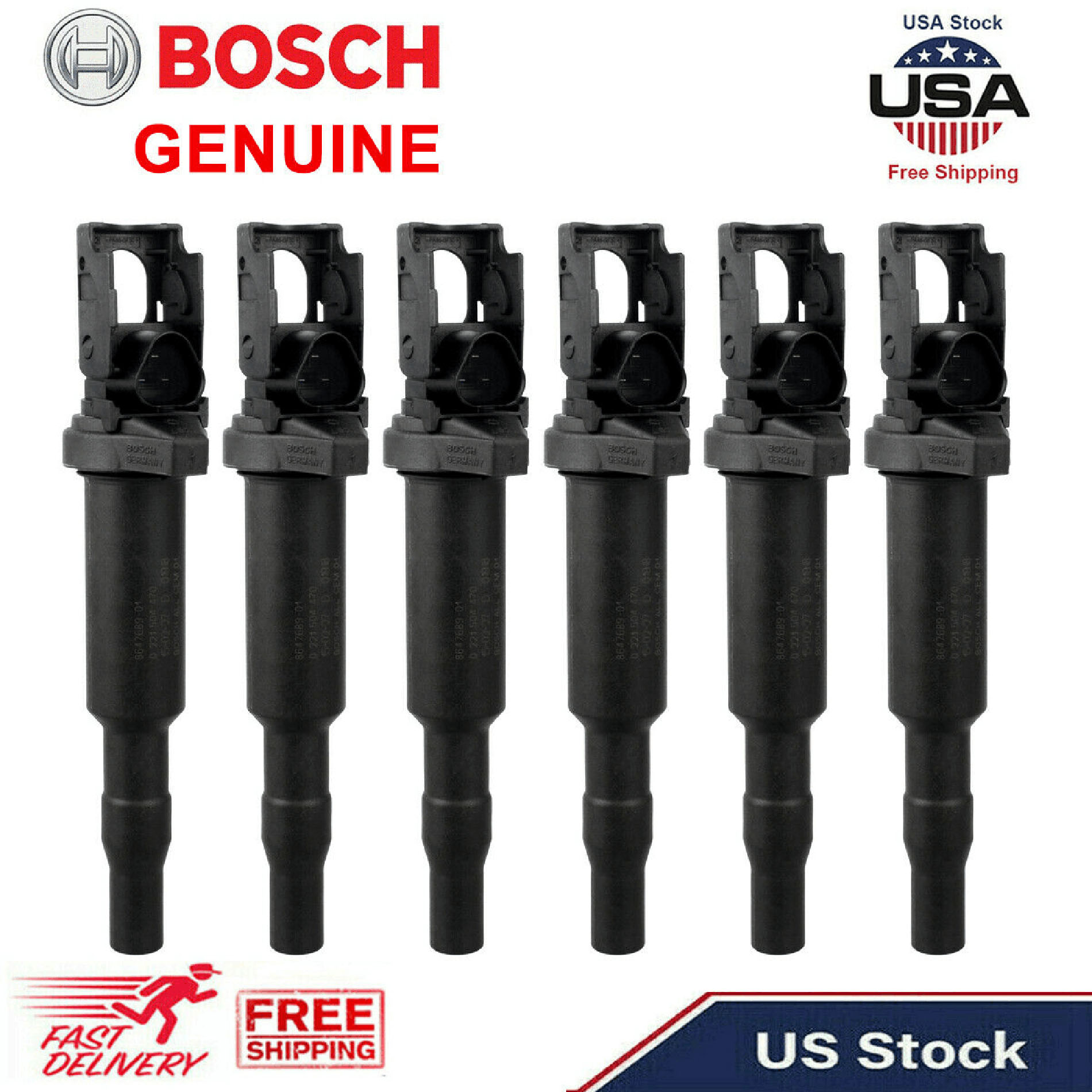 Ignition Coil Pack Set Of 6 - Replaces Bosch 0221504470, 12138616153 & Others