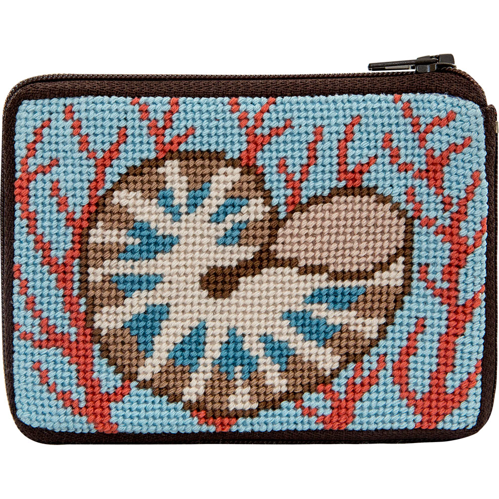 Shell and Coral Needlepoint Coin Purse Kit- Stitch Zip