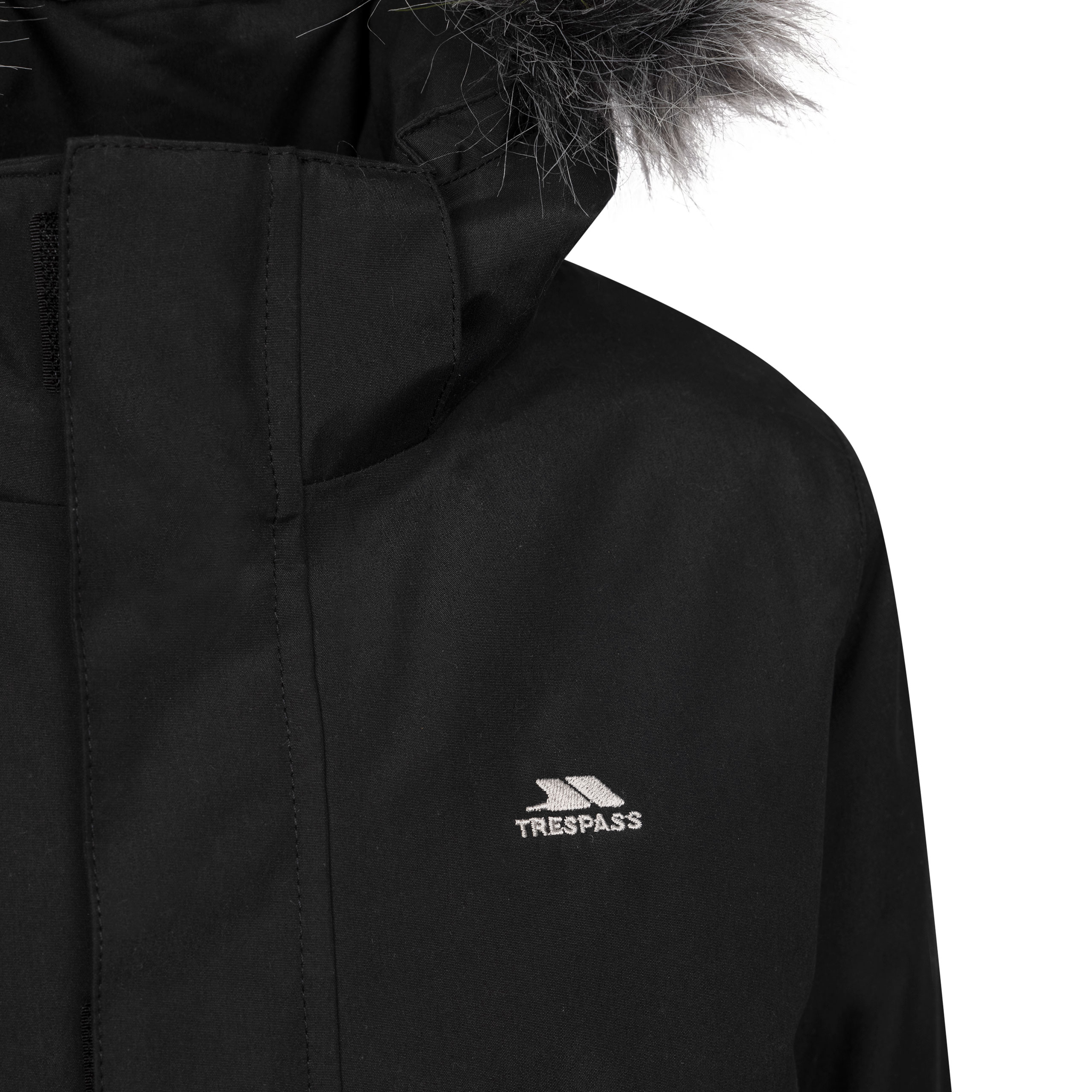 Trespass Boys Winter Fur Trim Kids Coat Padded Hooded Waterproof Jacket Braddan - Picture 3 of 8