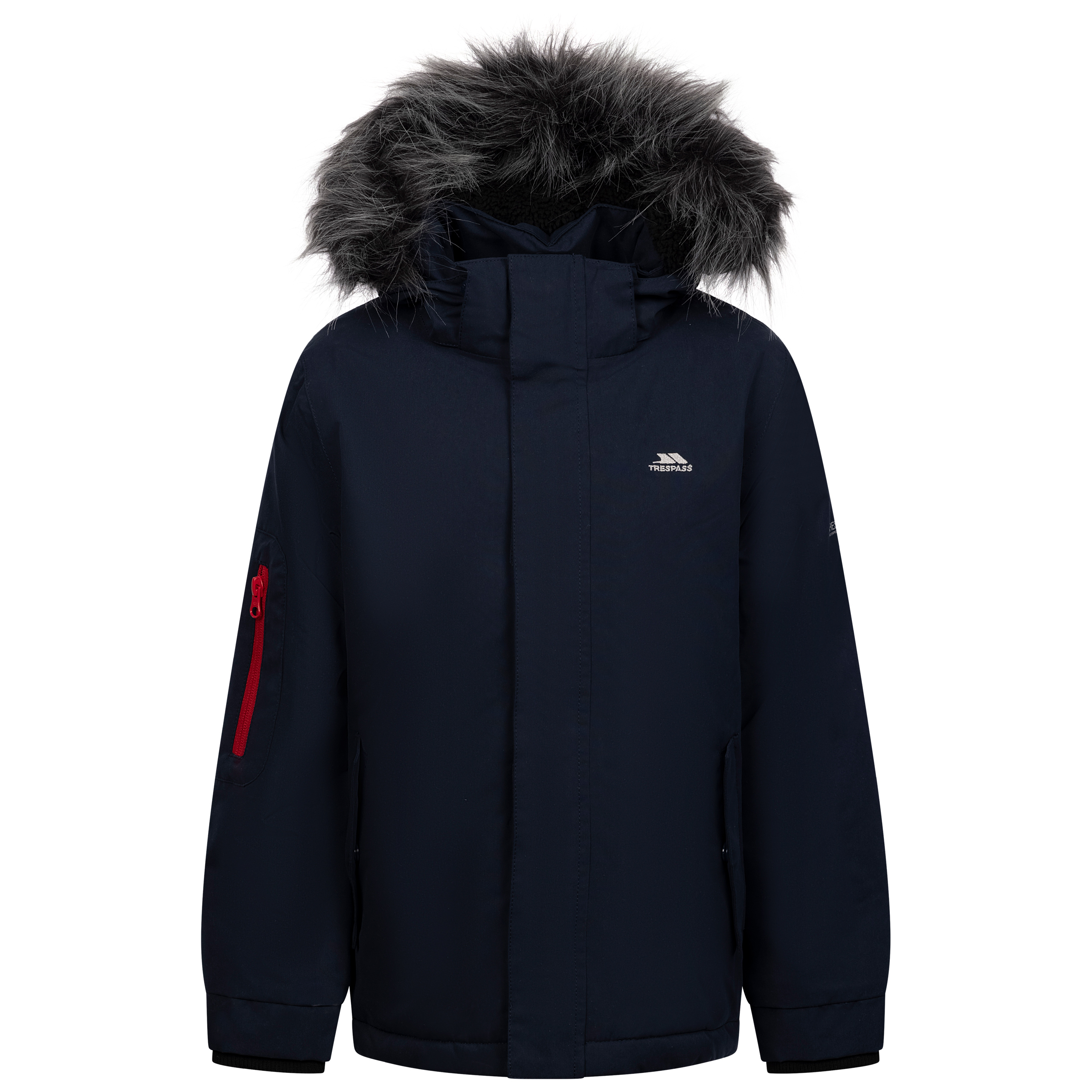 Trespass Boys Winter Fur Trim Kids Coat Padded Hooded Waterproof Jacket Braddan - Picture 5 of 8