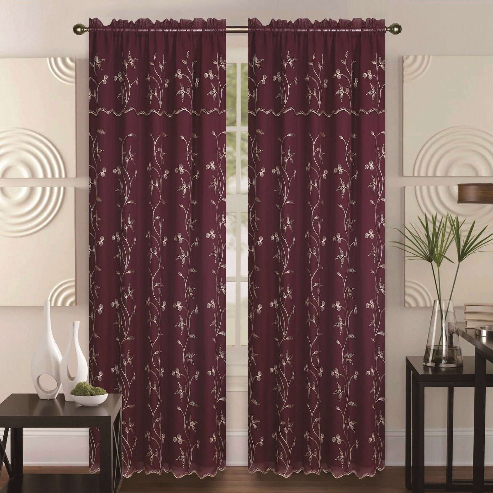 Alma Layer Embroidery Floral Flower Vine Decor Sheer Rod Pocket Curtain Valance - Picture 13 of 16