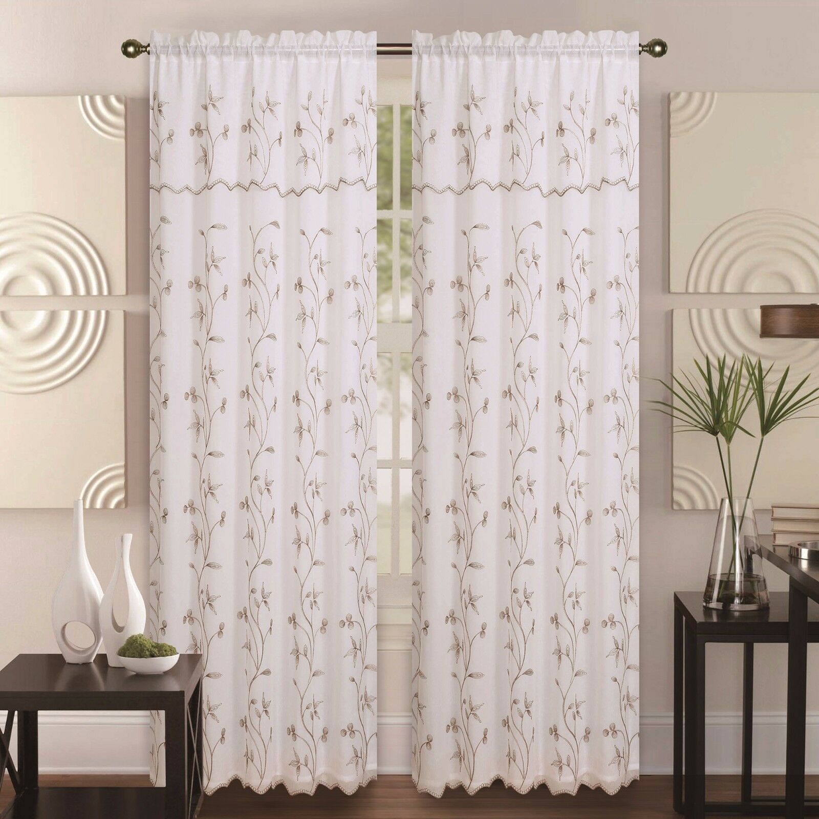 Alma Layer Embroidery Floral Flower Vine Decor Sheer Rod Pocket Curtain Valance - Picture 10 of 16