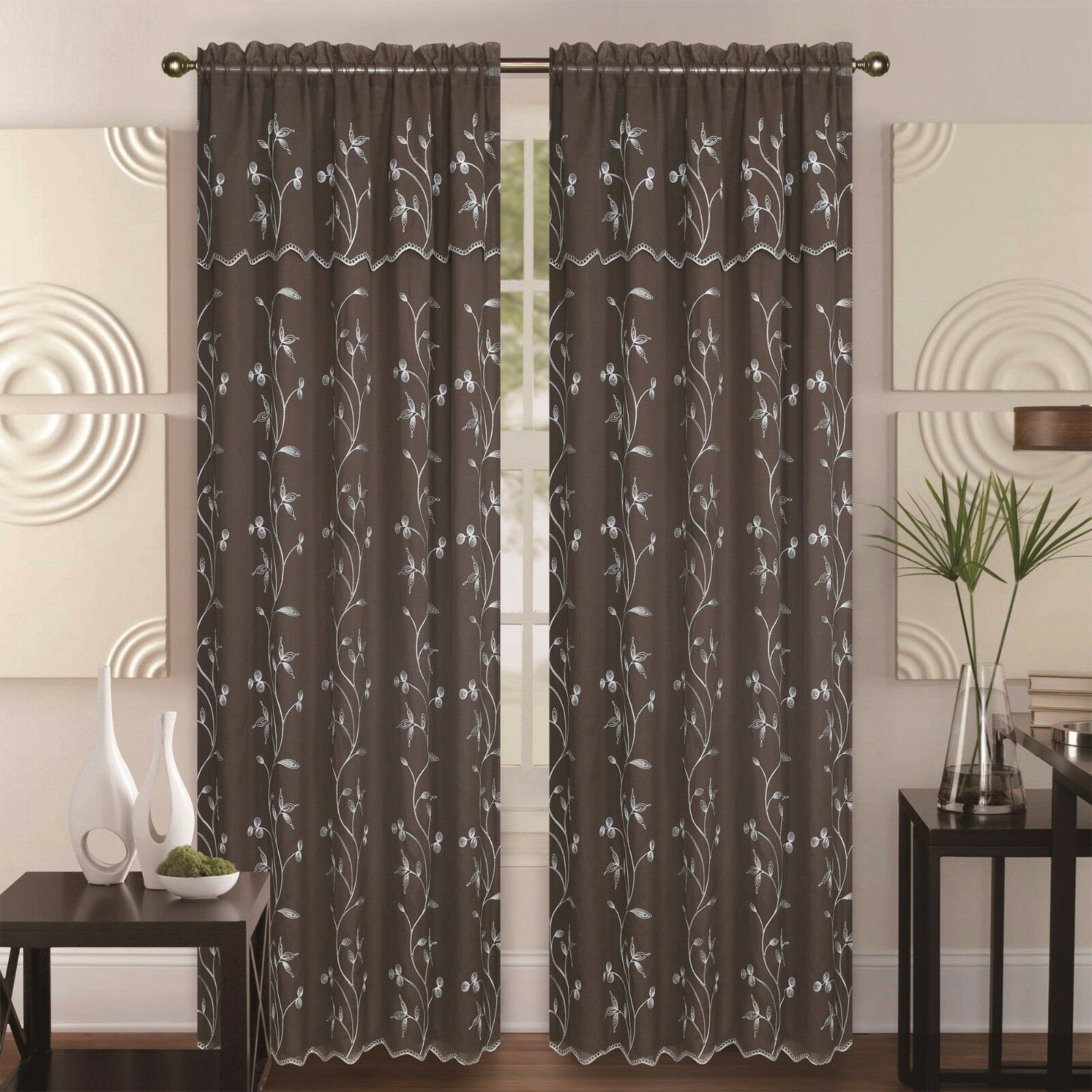 Alma Layer Embroidery Floral Flower Vine Decor Sheer Rod Pocket Curtain Valance - Picture 11 of 16