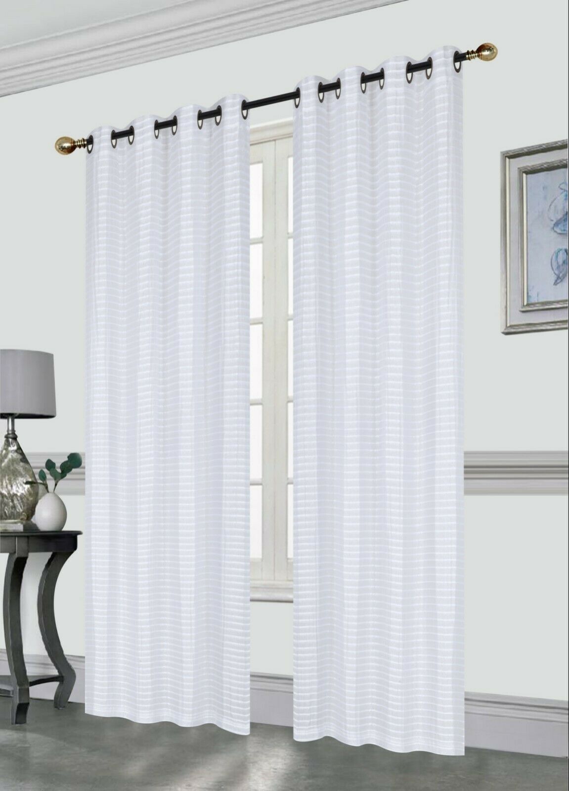 Gianna Window Curtain Panel Pleated Jacquard Elegant Shining Lurex Grommet 52X84 - Picture 13 of 13