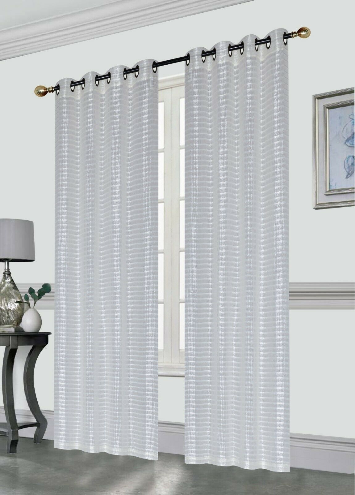 Gianna Window Curtain Panel Pleated Jacquard Elegant Shining Lurex Grommet 52X84 - Picture 8 of 13