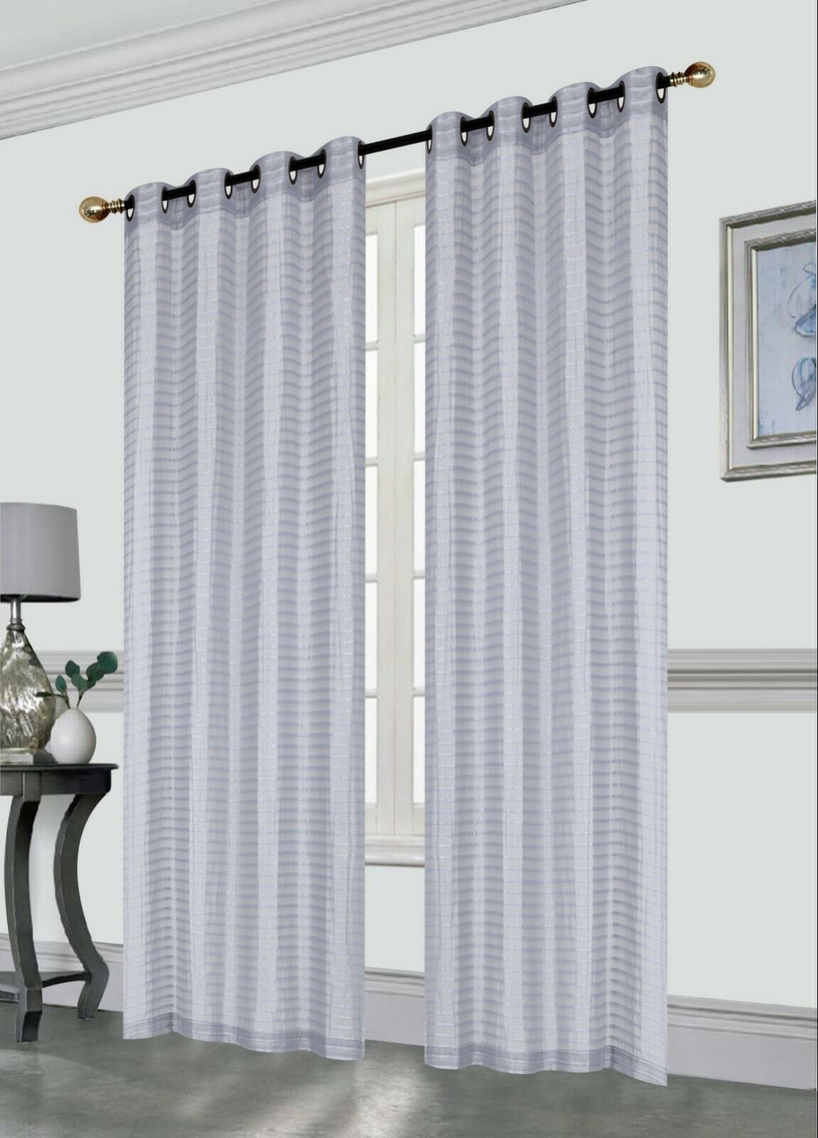 Gianna Window Curtain Panel Pleated Jacquard Elegant Shining Lurex Grommet 52X84 - Picture 9 of 13