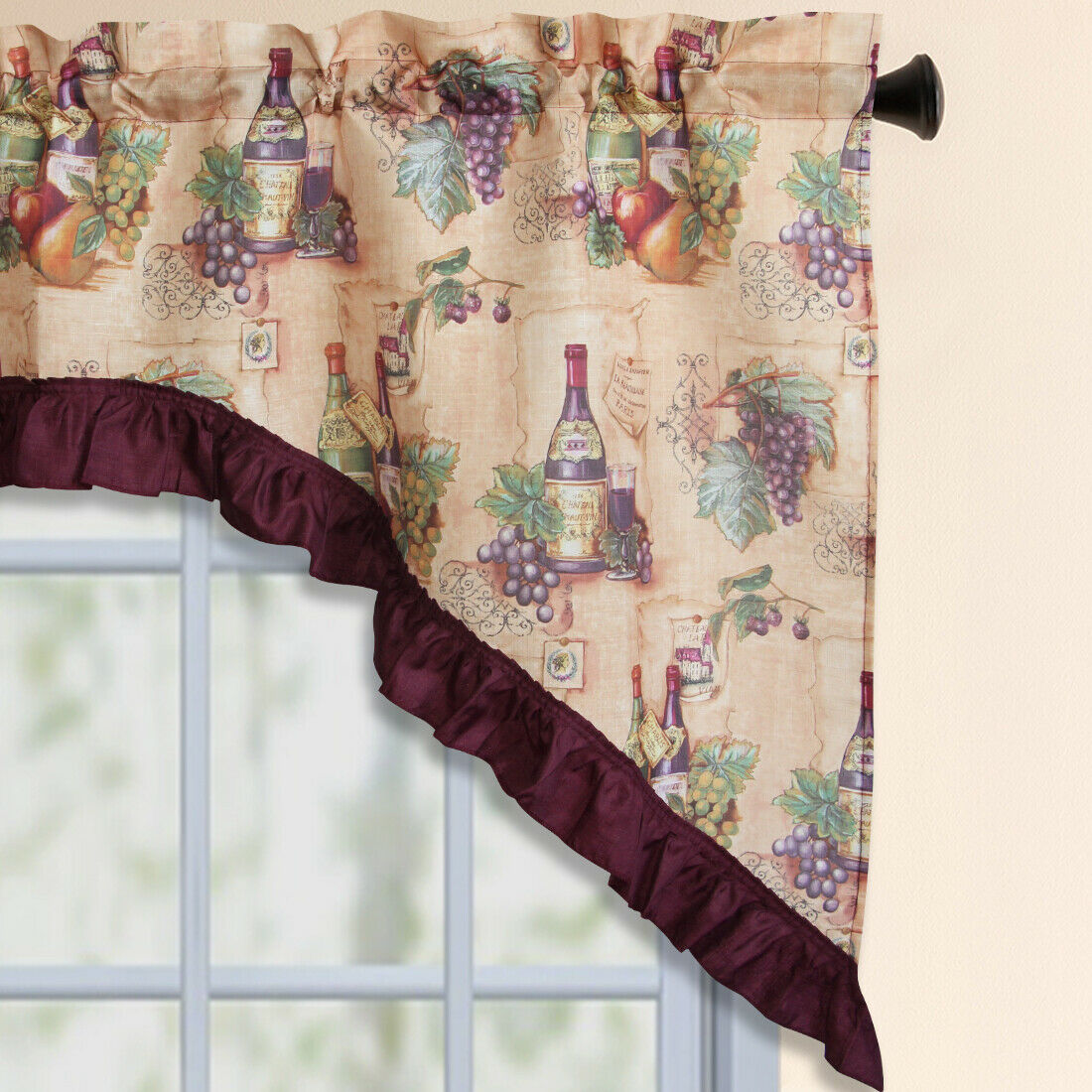 3 PC Kitchen Curtain Swag Set, Fruit Floral Rooster Printed Design Window Panels - Picture 49 of 62
