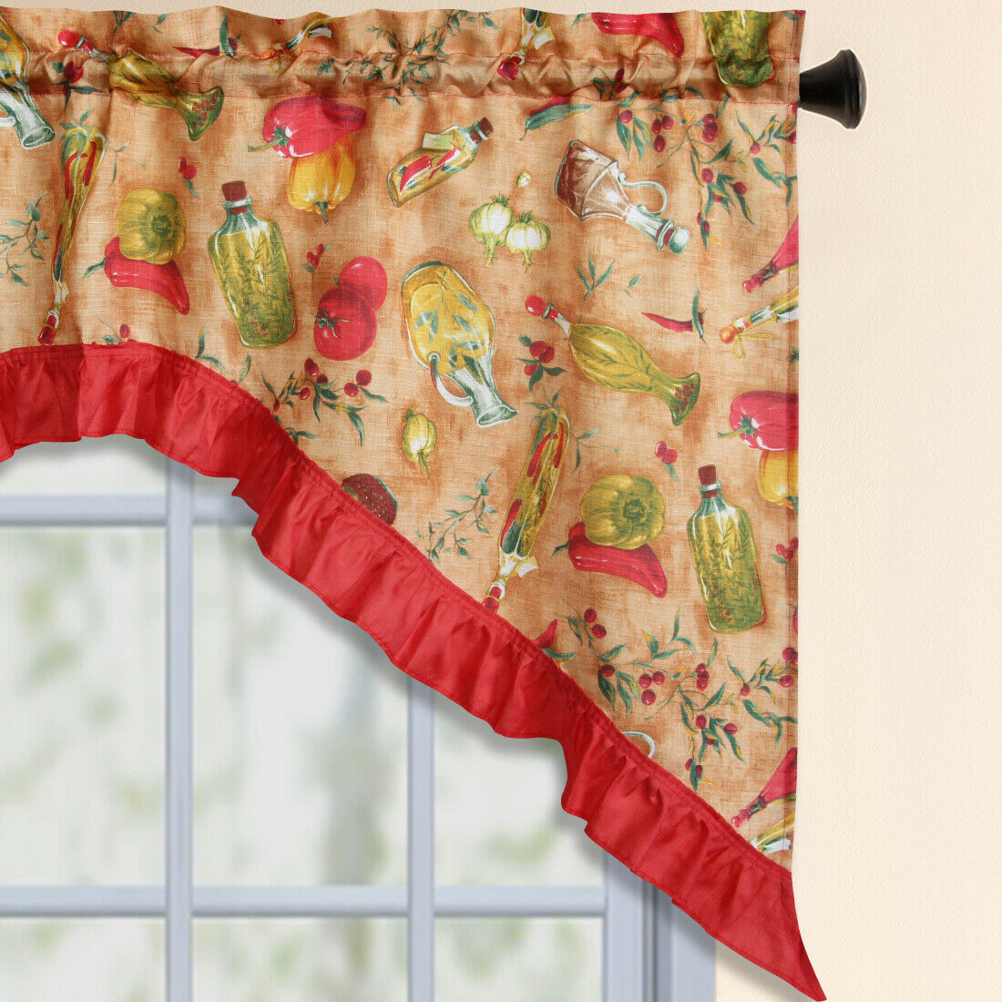 3 PC Kitchen Curtain Swag Set, Fruit Floral Rooster Printed Design Window Panels - Picture 53 of 62
