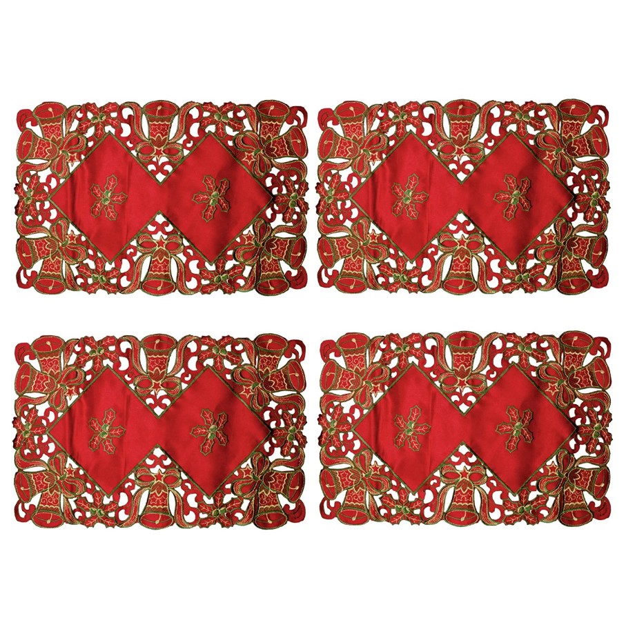 SET OF 4 HOLIDAY DECORATIVE CHRISTMAS EMBROIDERY FABRIC PLACEMAT, 11"x17" - Picture 7 of 15