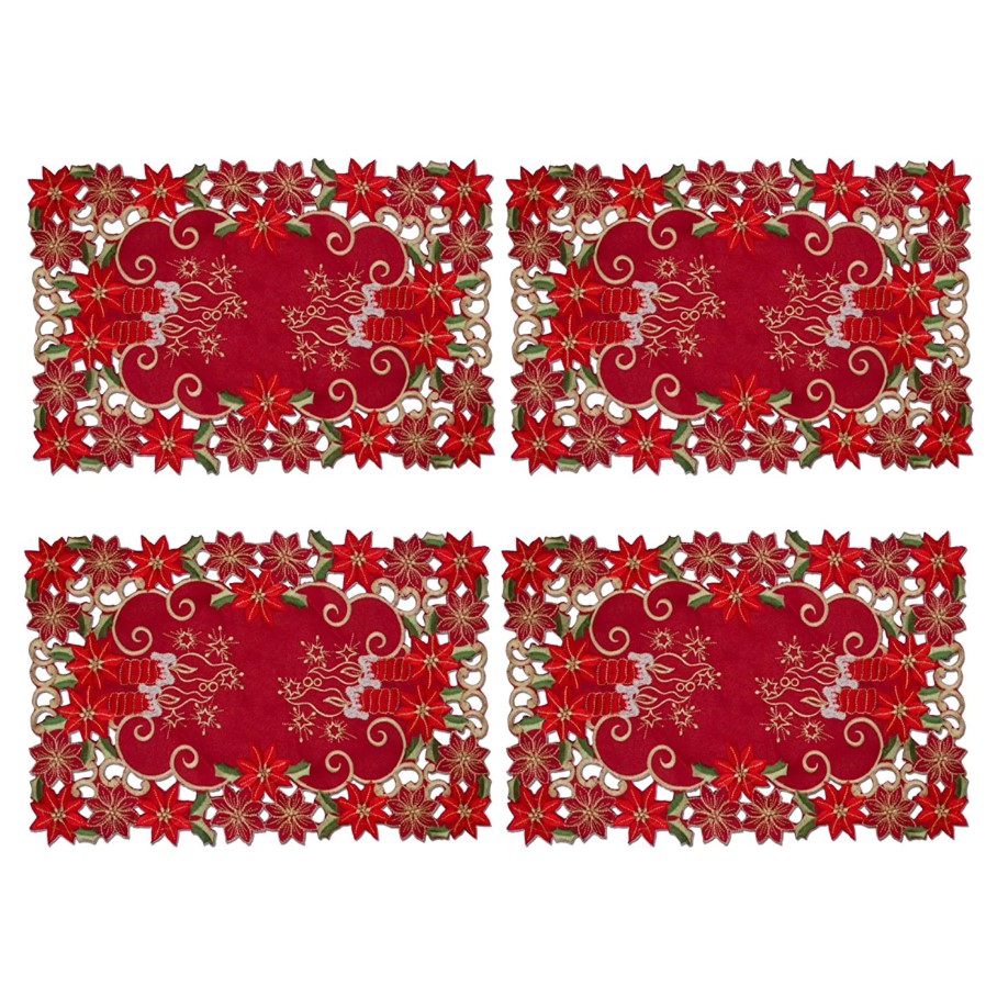 SET OF 4 HOLIDAY DECORATIVE CHRISTMAS EMBROIDERY FABRIC PLACEMAT, 11"x17" - Picture 10 of 15
