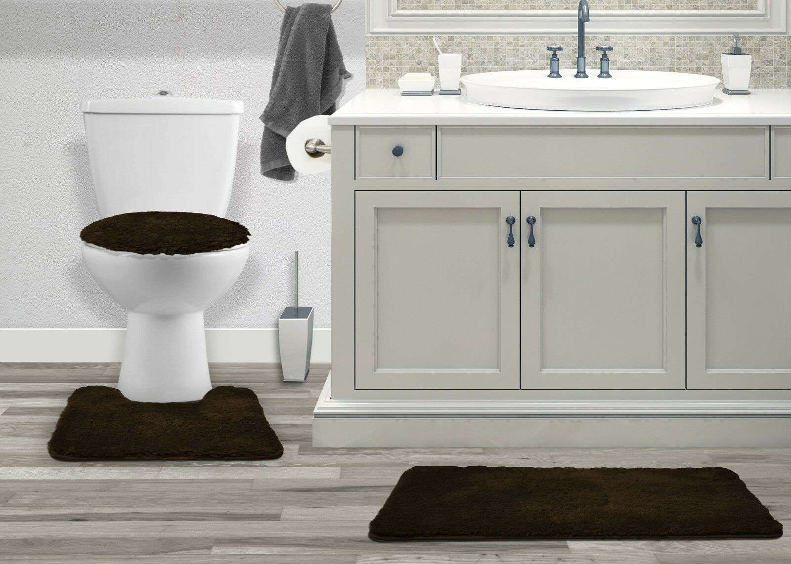 3PC BATHROOM SET RUG CONTOUR MAT TOILET LID COVER SOLID COLOR BATHMAT MARY - Picture 19 of 66