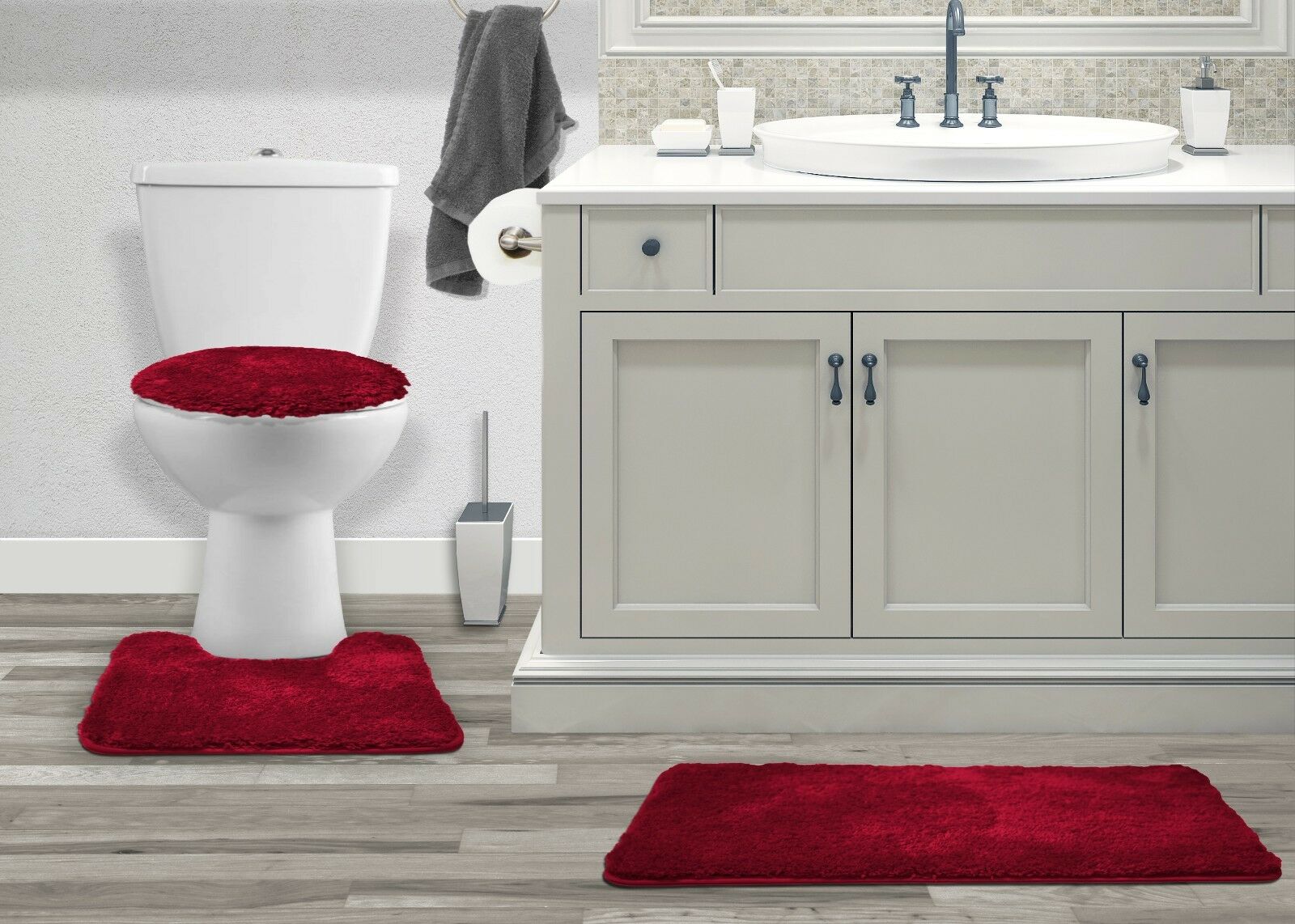 3PC BATHROOM SET RUG CONTOUR MAT TOILET LID COVER SOLID COLOR BATHMAT MARY - Picture 14 of 66