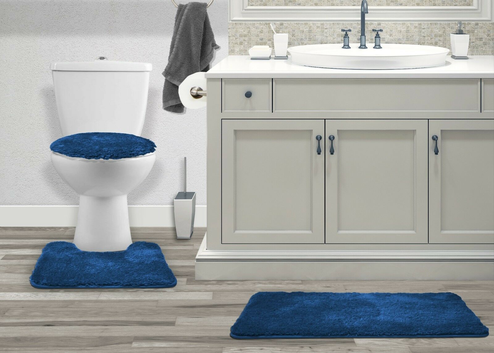 3PC BATHROOM SET RUG CONTOUR MAT TOILET LID COVER SOLID COLOR BATHMAT MARY - Picture 39 of 66