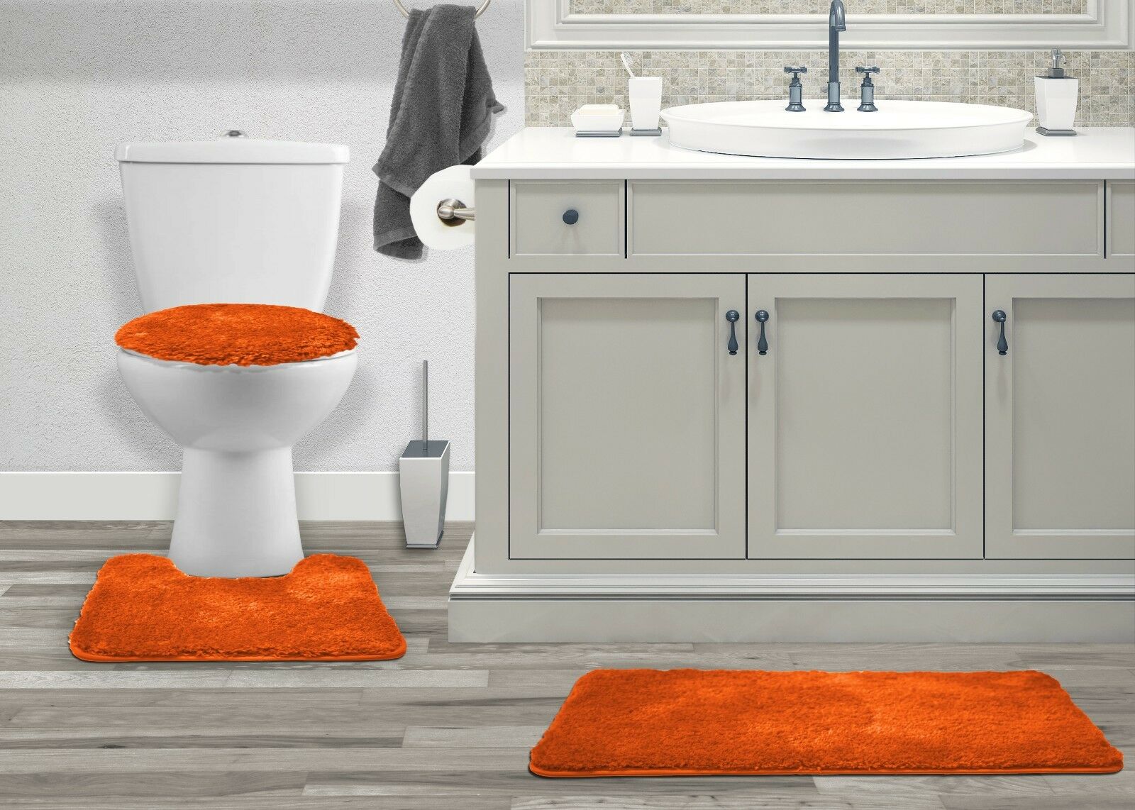 3PC BATHROOM SET RUG CONTOUR MAT TOILET LID COVER SOLID COLOR BATHMAT MARY - Picture 44 of 66