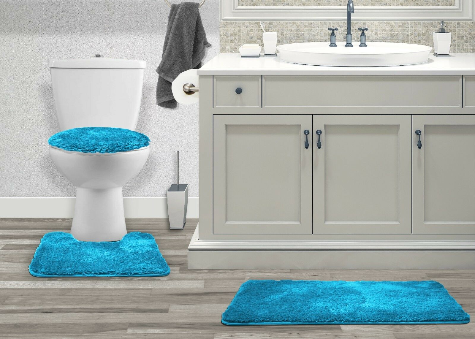 3PC BATHROOM SET RUG CONTOUR MAT TOILET LID COVER SOLID COLOR BATHMAT MARY - Picture 58 of 66